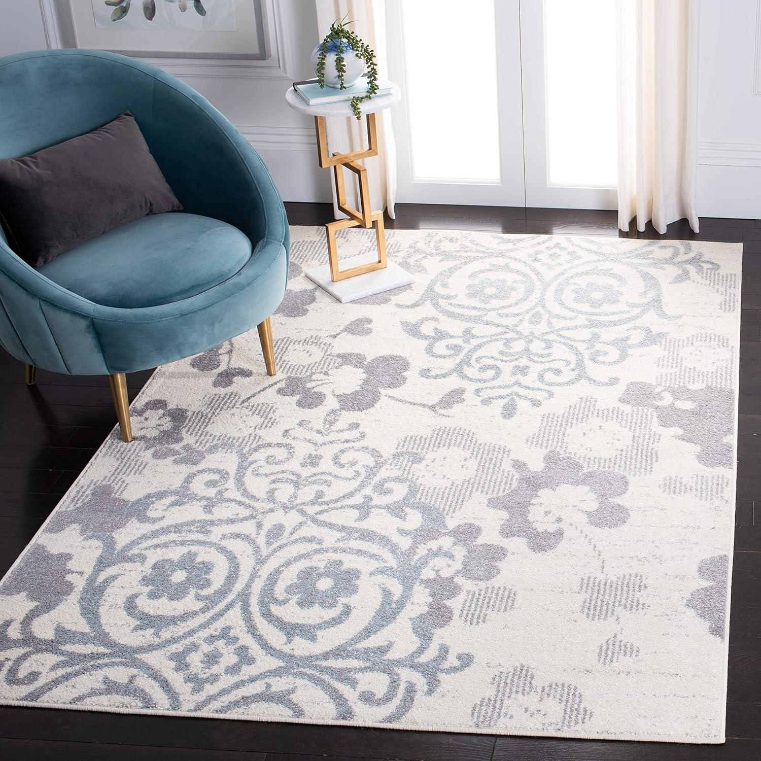 image:imageSAFAVIEH Area Rug 8x10 Adirondack Collection Large Navy amp Silver Floral Glam Damask Design NonShedding amp Easy Cleaning Ideal for Living Room Bedroom Office Dining Space ADR114NIvoryGrey