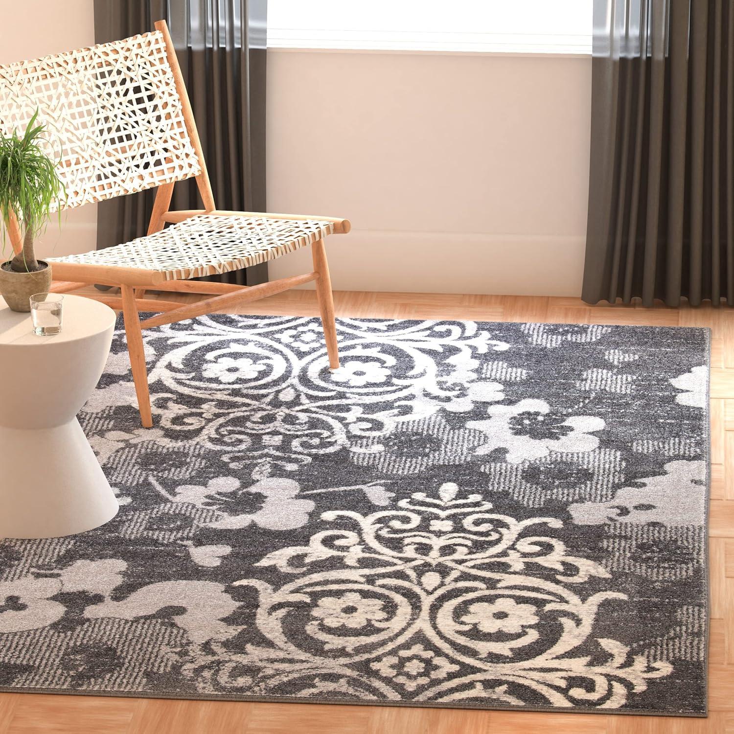 image:imageSAFAVIEH Area Rug 8x10 Adirondack Collection Large Navy amp Silver Floral Glam Damask Design NonShedding amp Easy Cleaning Ideal for Living Room Bedroom Office Dining Space ADR114NCharcoalIvory