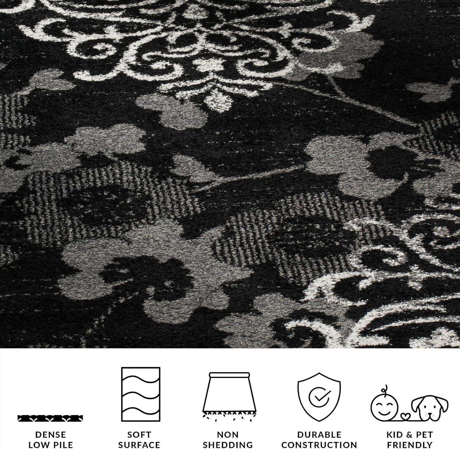 image:imageSAFAVIEH Area Rug 8x10 Adirondack Collection Large Navy amp Silver Floral Glam Damask Design NonShedding amp Easy Cleaning Ideal for Living Room Bedroom Office Dining Space ADR114NBlackSilver