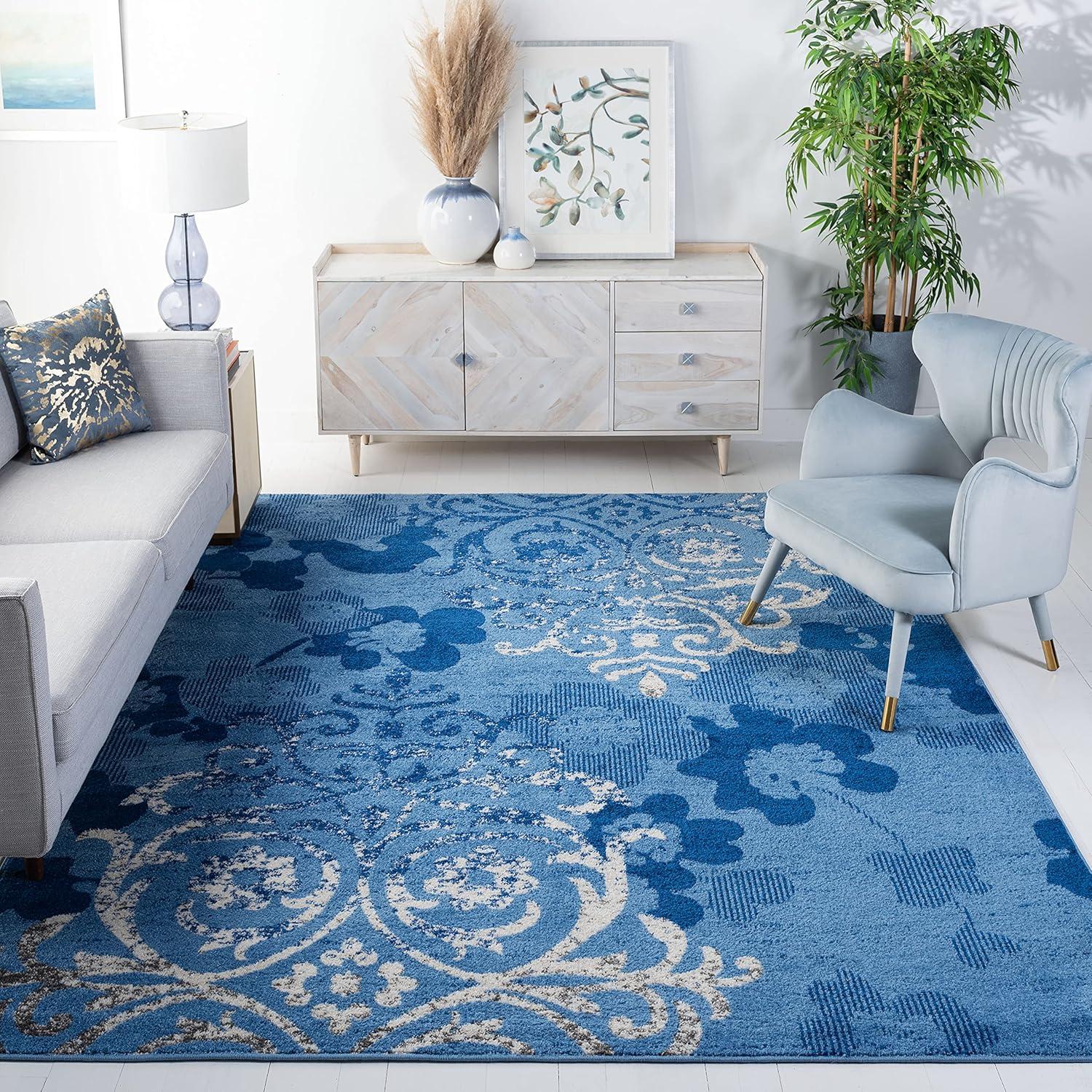 image:imageSAFAVIEH Area Rug 8x10 Adirondack Collection Large Navy amp Silver Floral Glam Damask Design NonShedding amp Easy Cleaning Ideal for Living Room Bedroom Office Dining Space ADR114NLight BlueDark Blue