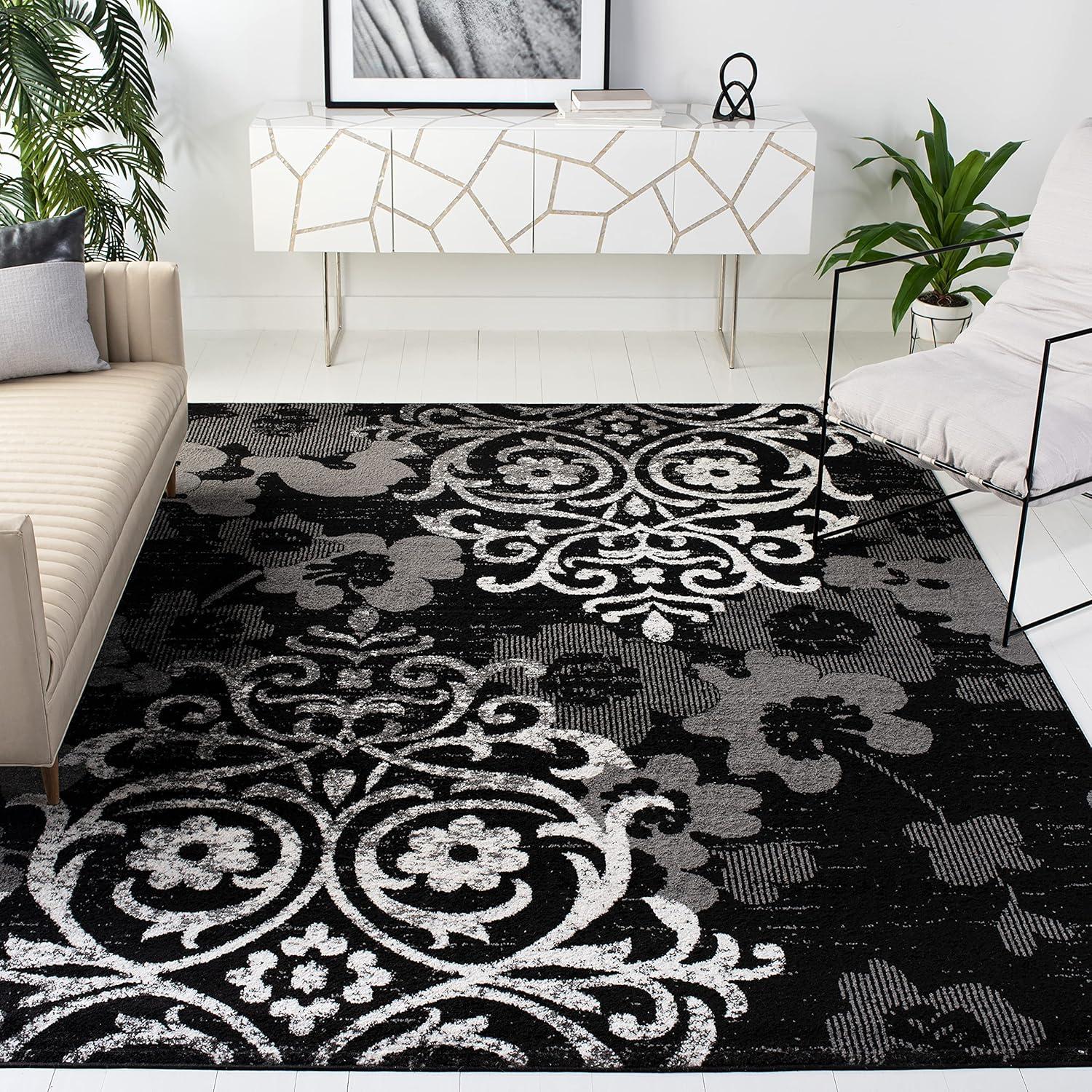 image:imageSAFAVIEH Area Rug 8x10 Adirondack Collection Large Navy amp Silver Floral Glam Damask Design NonShedding amp Easy Cleaning Ideal for Living Room Bedroom Office Dining Space ADR114NBlackSilver
