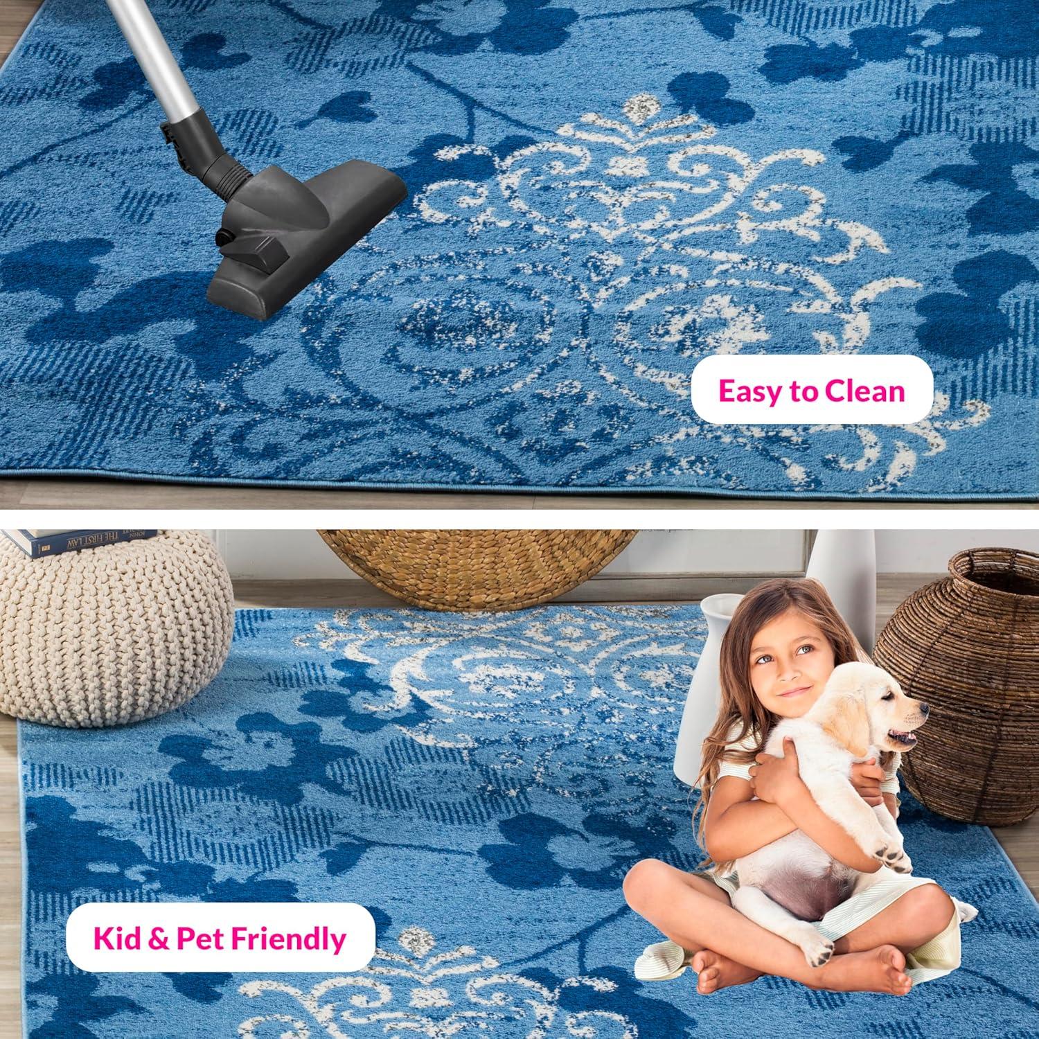 image:imageSAFAVIEH Area Rug 8x10 Adirondack Collection Large Navy amp Silver Floral Glam Damask Design NonShedding amp Easy Cleaning Ideal for Living Room Bedroom Office Dining Space ADR114NLight BlueDark Blue