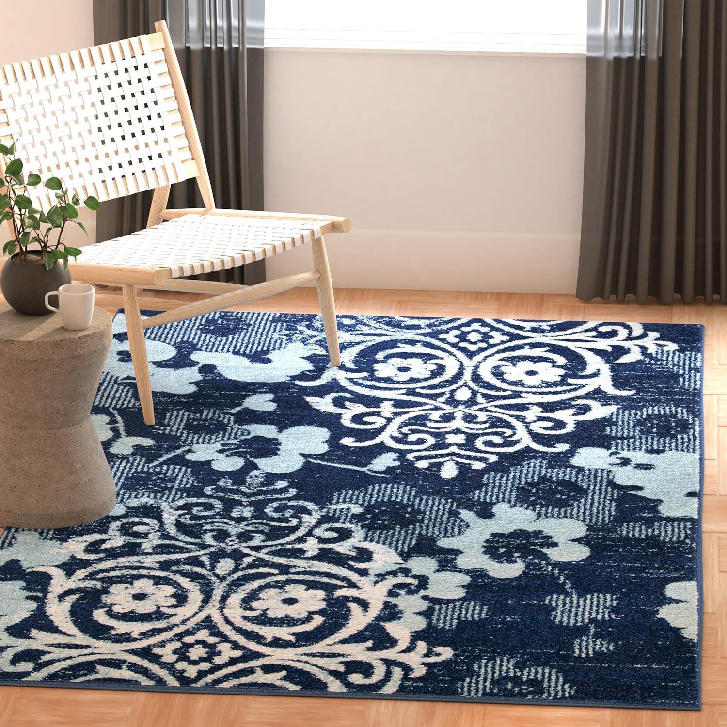 image:imageSAFAVIEH Area Rug 8x10 Adirondack Collection Large Navy amp Silver Floral Glam Damask Design NonShedding amp Easy Cleaning Ideal for Living Room Bedroom Office Dining Space ADR114NNavyAqua