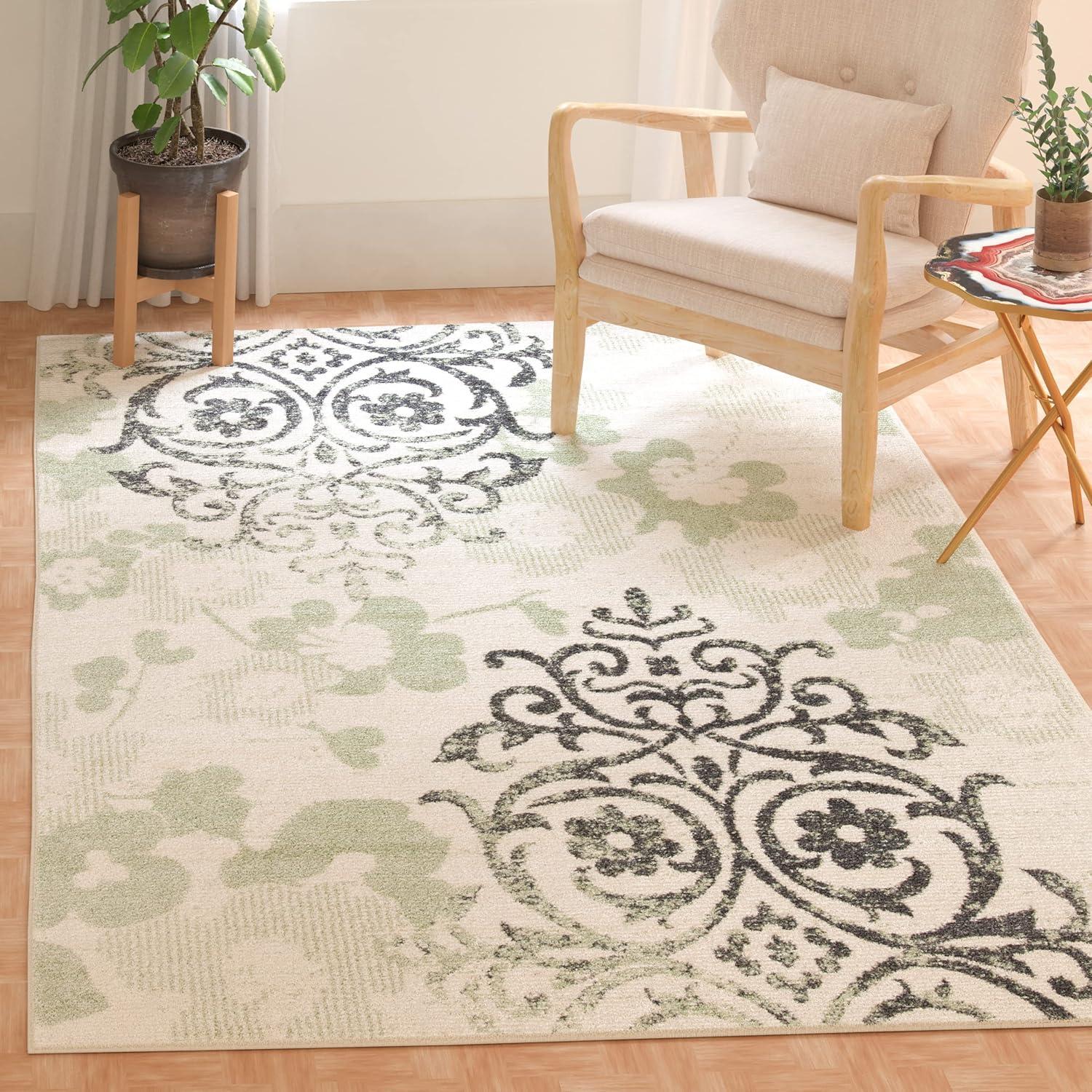 image:imageSAFAVIEH Area Rug 8x10 Adirondack Collection Large Navy amp Silver Floral Glam Damask Design NonShedding amp Easy Cleaning Ideal for Living Room Bedroom Office Dining Space ADR114NIvoryGreen