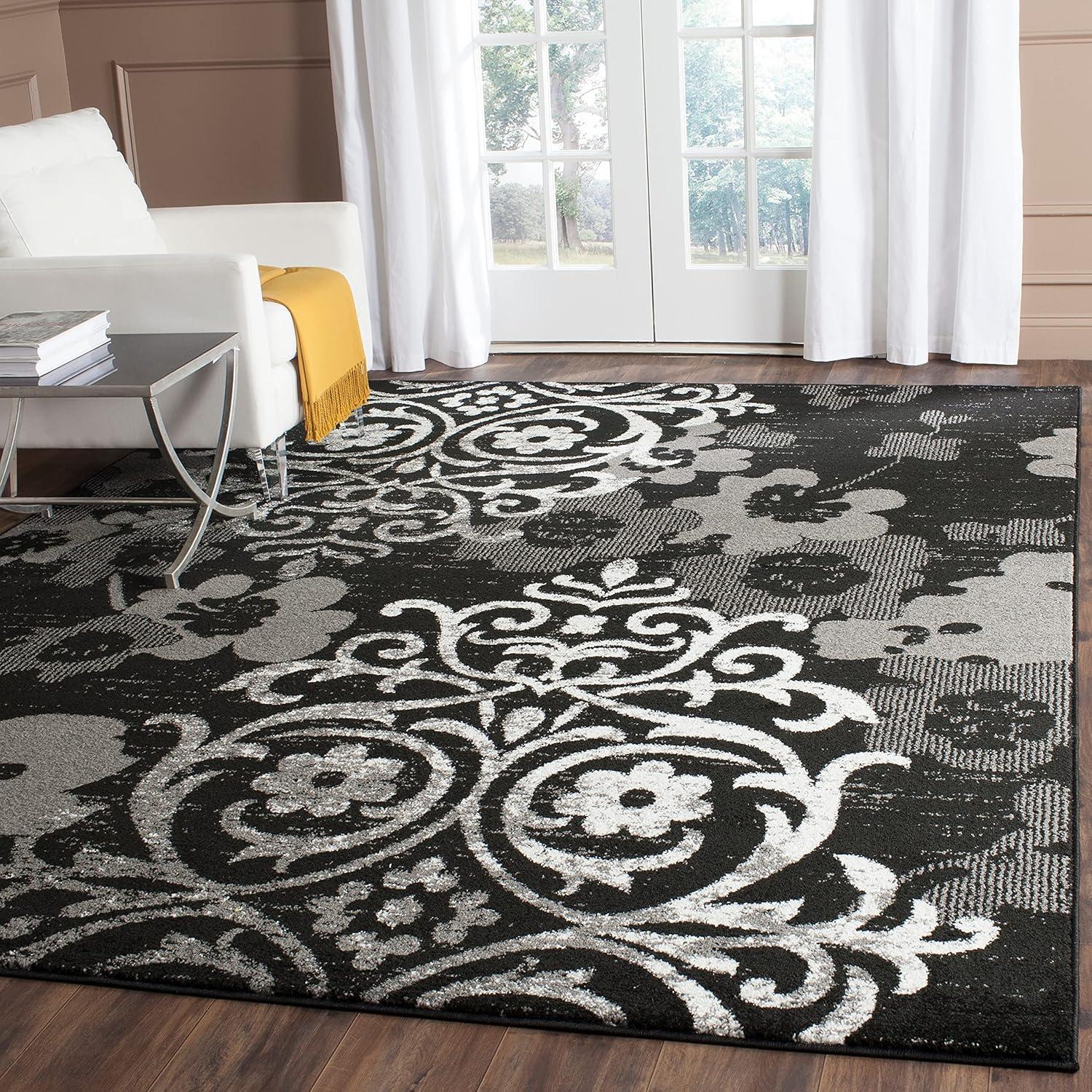 image:imageSAFAVIEH Area Rug 8x10 Adirondack Collection Large Navy amp Silver Floral Glam Damask Design NonShedding amp Easy Cleaning Ideal for Living Room Bedroom Office Dining Space ADR114NBlackSilver