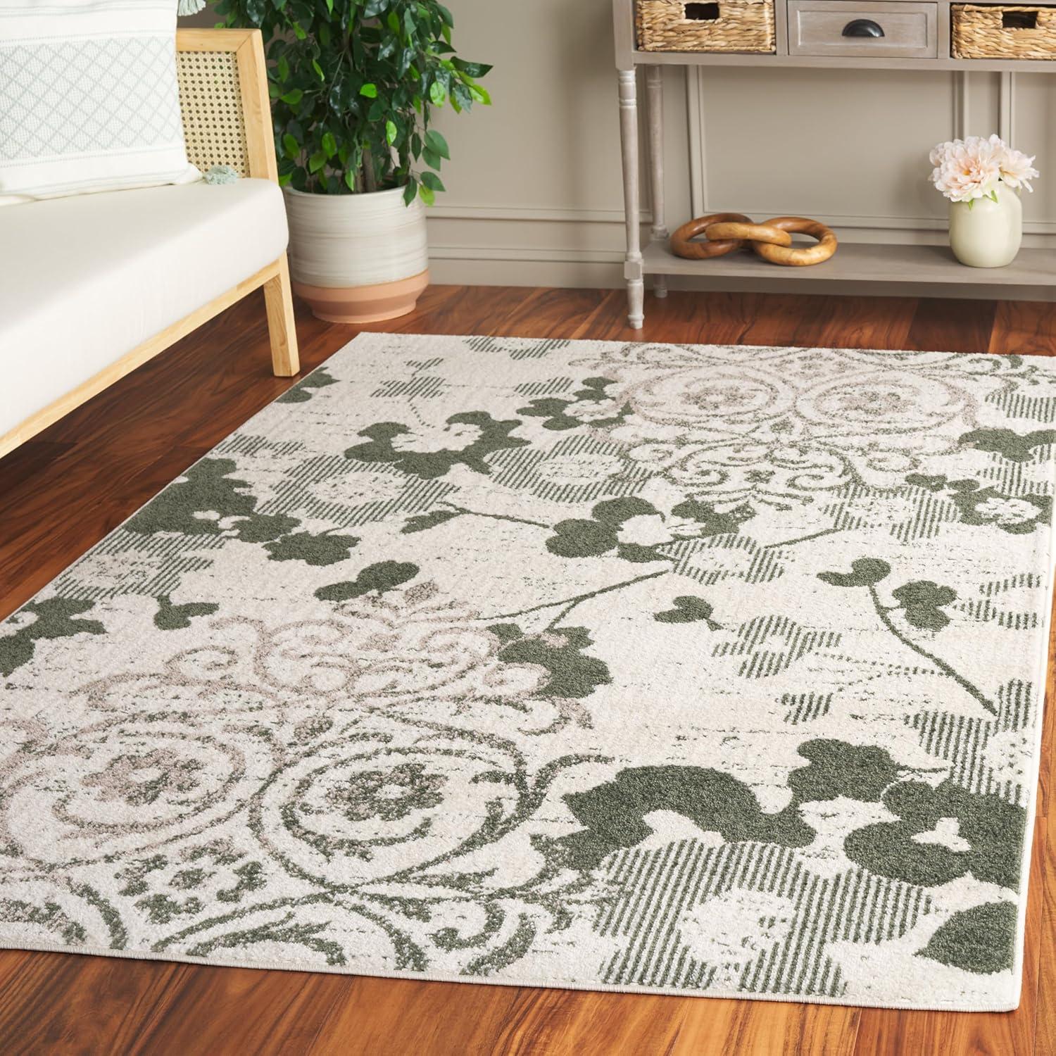 image:imageSAFAVIEH Area Rug 8x10 Adirondack Collection Large Navy amp Silver Floral Glam Damask Design NonShedding amp Easy Cleaning Ideal for Living Room Bedroom Office Dining Space ADR114NIvoryDark Green