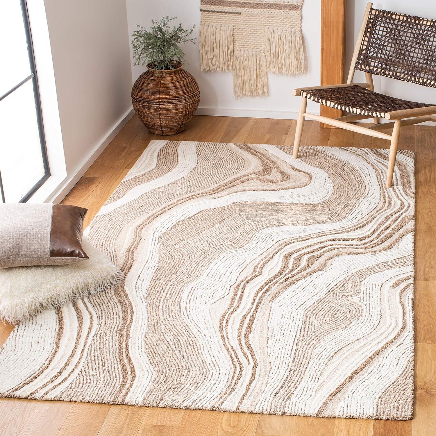 image:imageSAFAVIEH Area Rug 8x10 Fifth Avenue Collection Large Beige amp Ivory Handmade Wool MidCentury Modern Design Ideal for Living Room Bedroom Office Dining Space FTV121BBeigeIvory