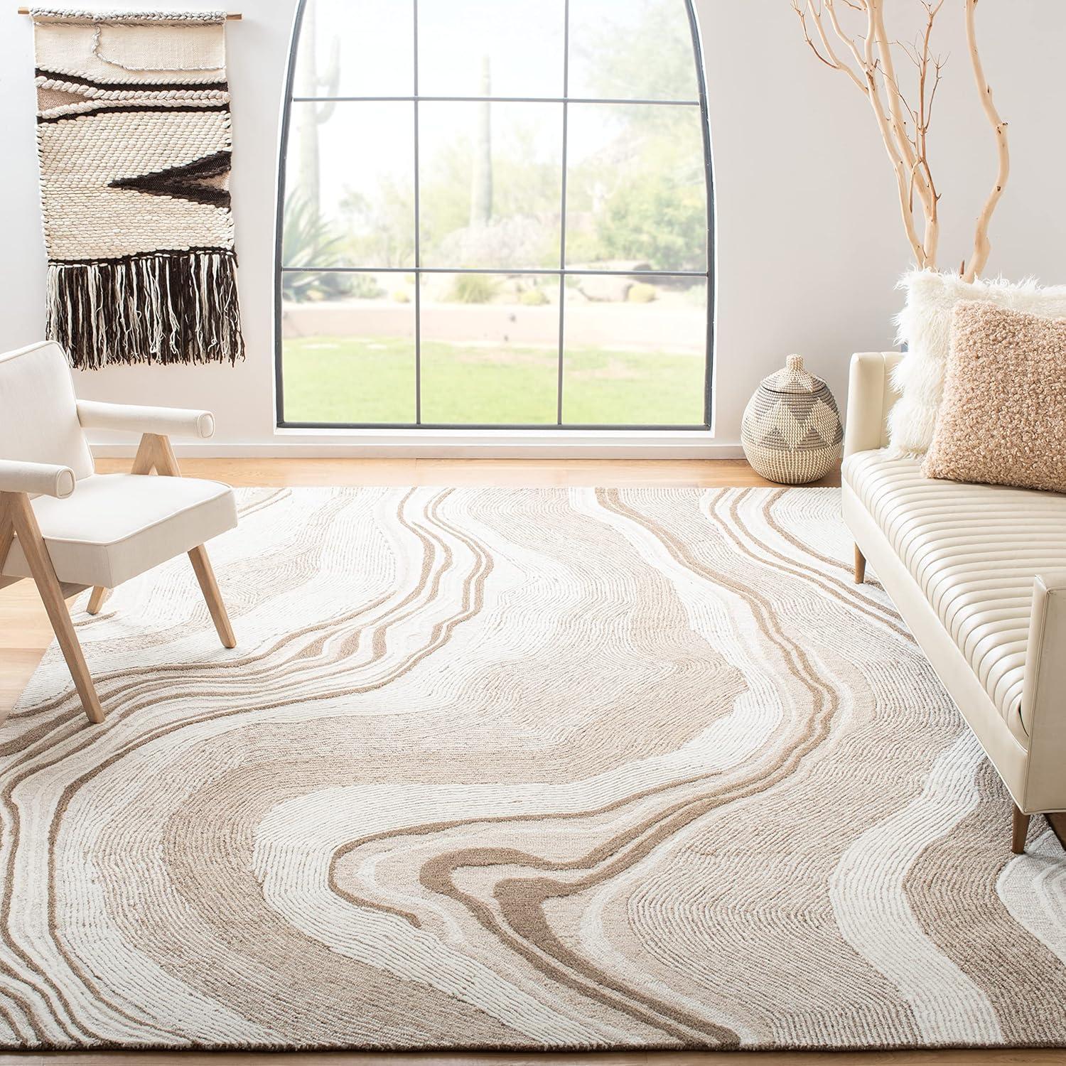 image:imageSAFAVIEH Area Rug 8x10 Fifth Avenue Collection Large Beige amp Ivory Handmade Wool MidCentury Modern Design Ideal for Living Room Bedroom Office Dining Space FTV121BBeigeIvory