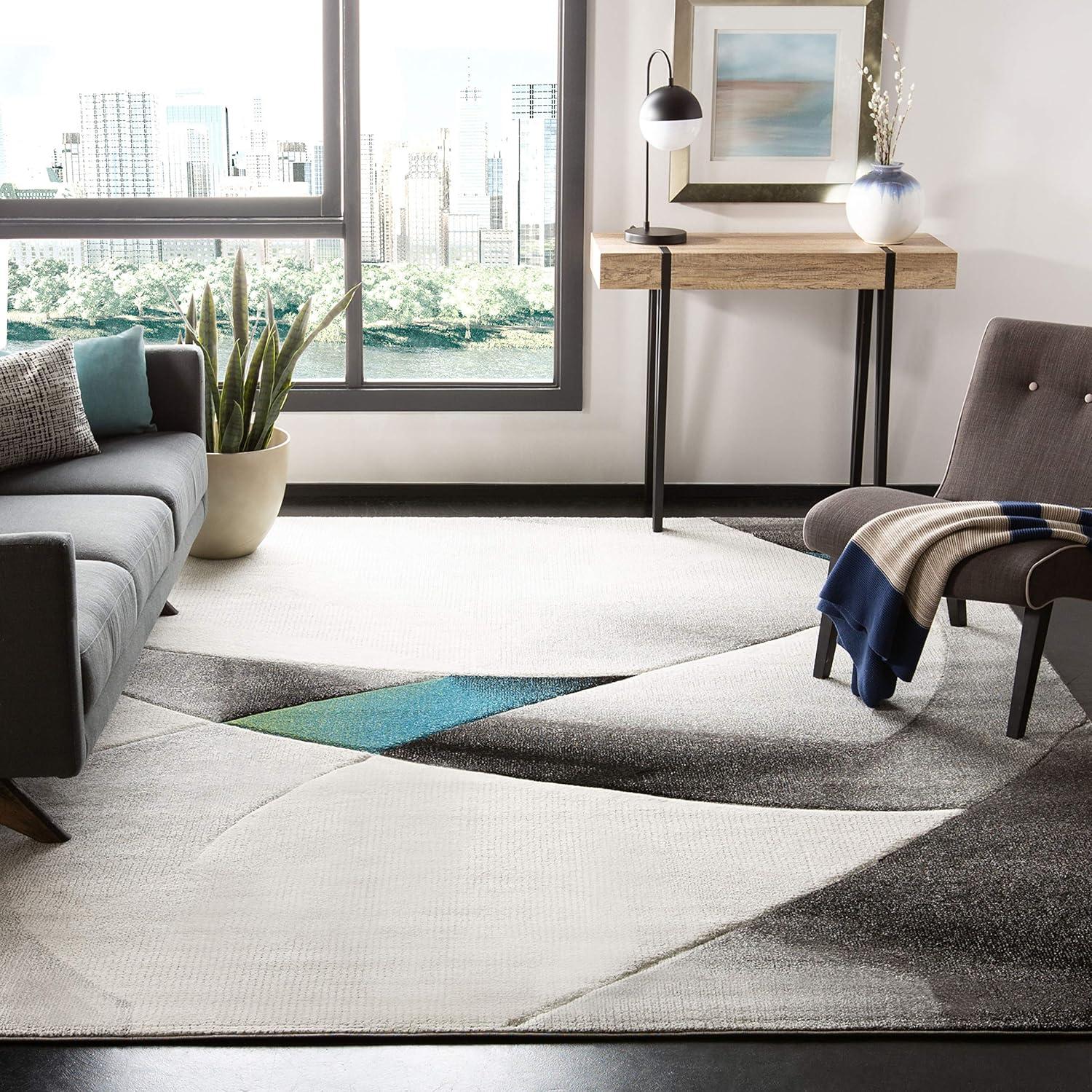 image:imageSAFAVIEH Area Rug 8x10 Hollywood Collection Large Grey amp Teal MidCentury Modern Design NonShedding amp Easy Cleaning Ideal for Living Room Bedroom Office Dining Space HLW713DGreyTeal