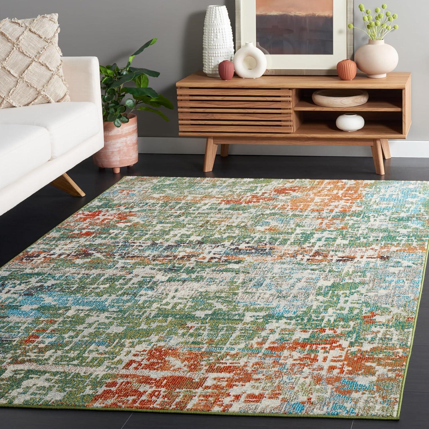 image:imageSAFAVIEH Area Rug 8x10 Madison Collection Large Blue amp Green Modern Abstract Design NonShedding amp Easy Cleaning Ideal for Living Room Bedroom Office Dining Space MAD469ASageRust