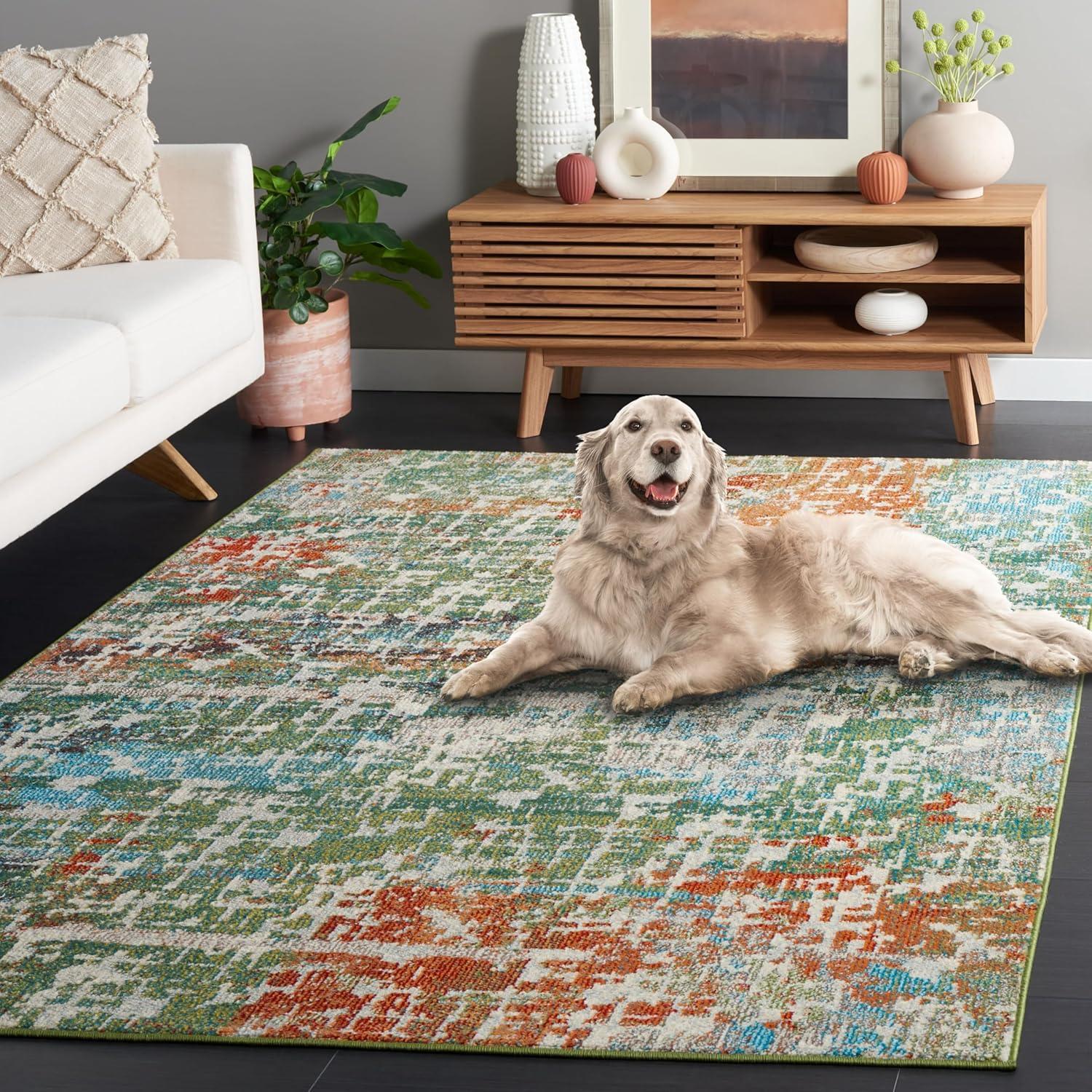 image:imageSAFAVIEH Area Rug 8x10 Madison Collection Large Blue amp Green Modern Abstract Design NonShedding amp Easy Cleaning Ideal for Living Room Bedroom Office Dining Space MAD469ASageRust