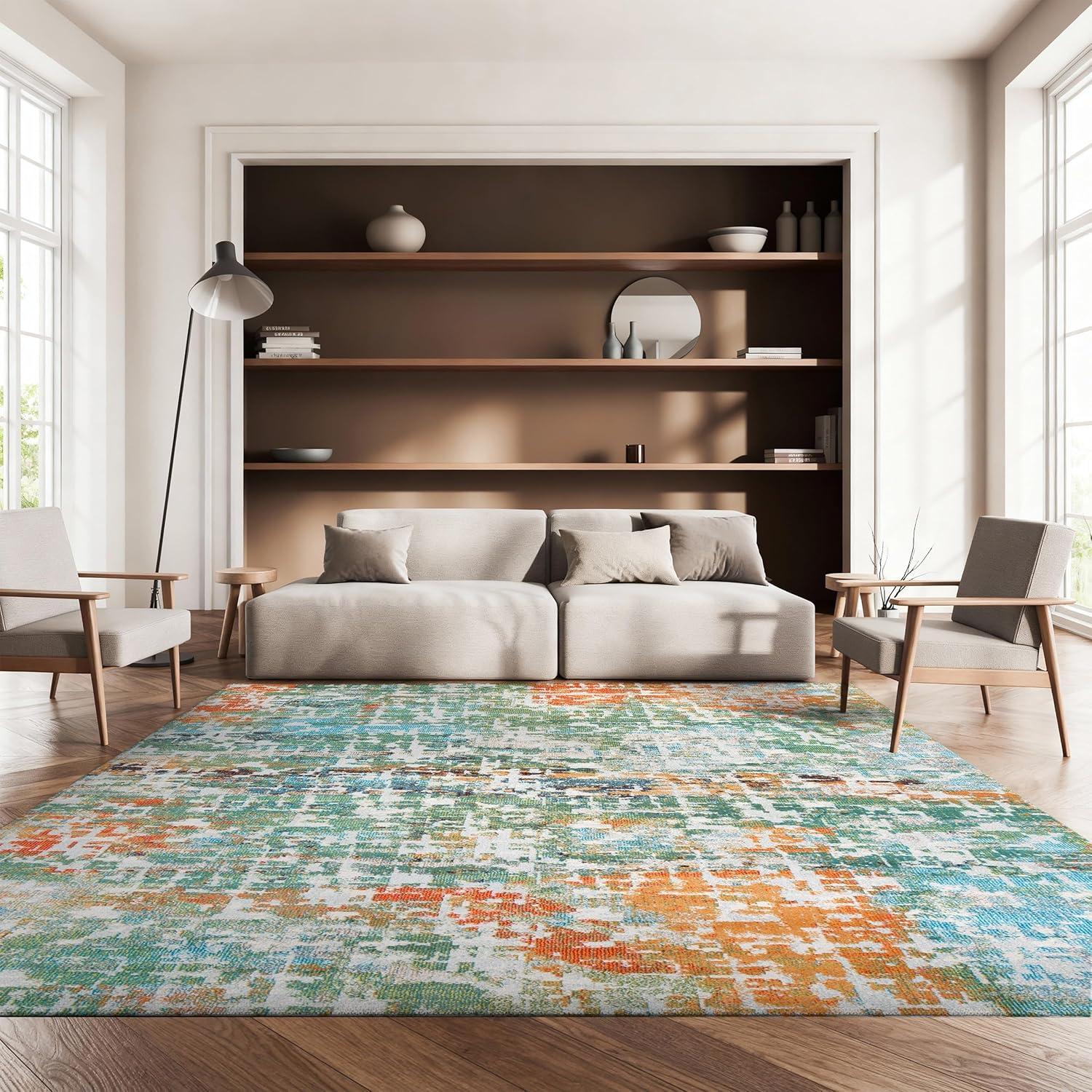 image:imageSAFAVIEH Area Rug 8x10 Madison Collection Large Blue amp Green Modern Abstract Design NonShedding amp Easy Cleaning Ideal for Living Room Bedroom Office Dining Space MAD469ASageRust