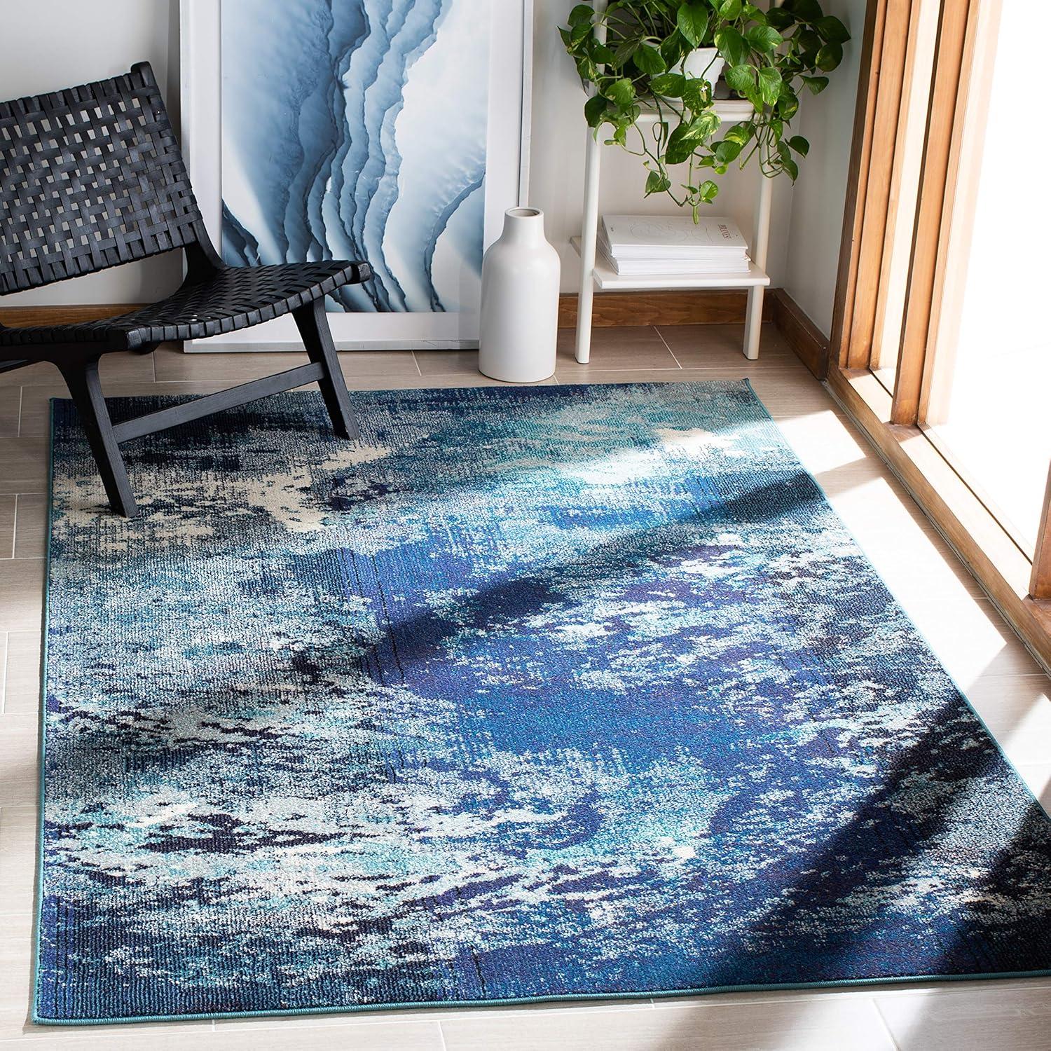 image:imageSAFAVIEH Area Rug 8x10 Madison Collection Large Blue amp Grey Modern Boho Abstract Design NonShedding amp Easy Cleaning Ideal for Living Room Bedroom Office Dining Space MAD440MNavyIvory