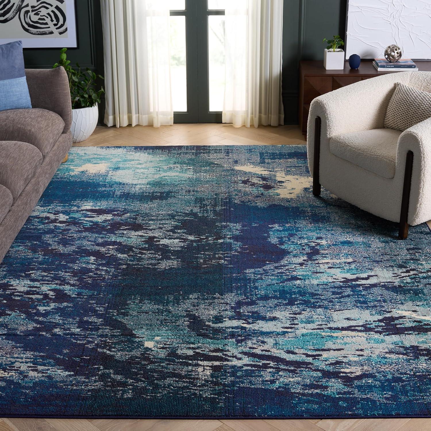 image:imageSAFAVIEH Area Rug 8x10 Madison Collection Large Blue amp Grey Modern Boho Abstract Design NonShedding amp Easy Cleaning Ideal for Living Room Bedroom Office Dining Space MAD440MNavyIvory