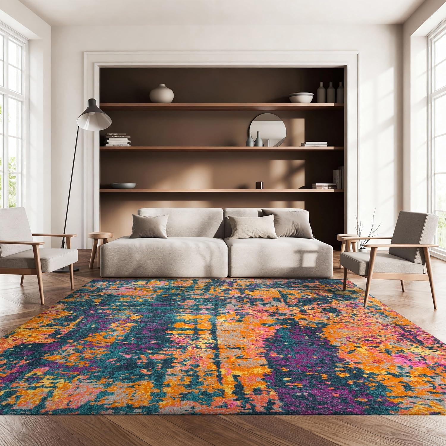 image:imageSAFAVIEH Area Rug 8x10 Madison Collection Large Ivory amp Blue Modern Boho Abstract Design NonShedding amp Easy Cleaning Ideal for Living Room Bedroom Office Dining Space MAD143BBlueOrange