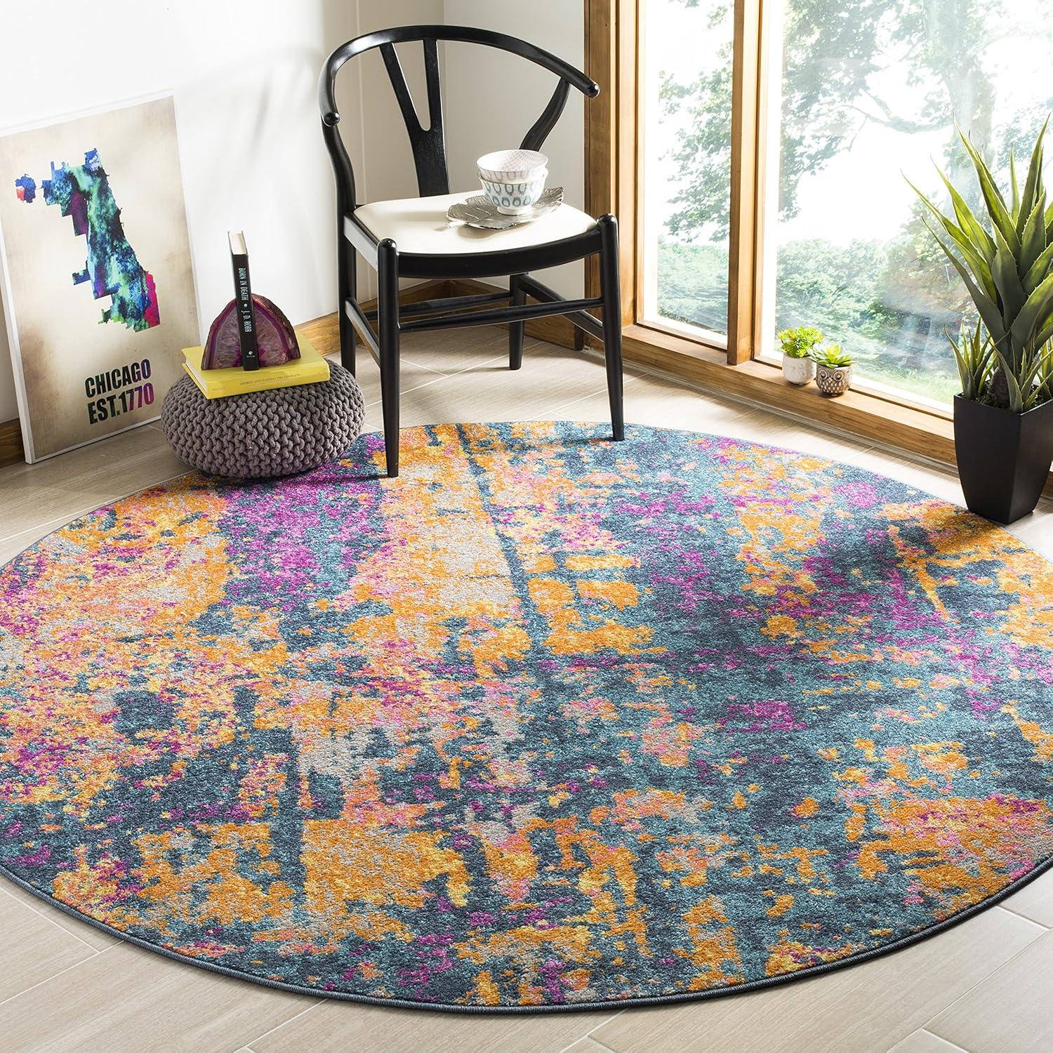 image:imageSAFAVIEH Area Rug 8x10 Madison Collection Large Ivory amp Blue Modern Boho Abstract Design NonShedding amp Easy Cleaning Ideal for Living Room Bedroom Office Dining Space MAD143BBlueOrange