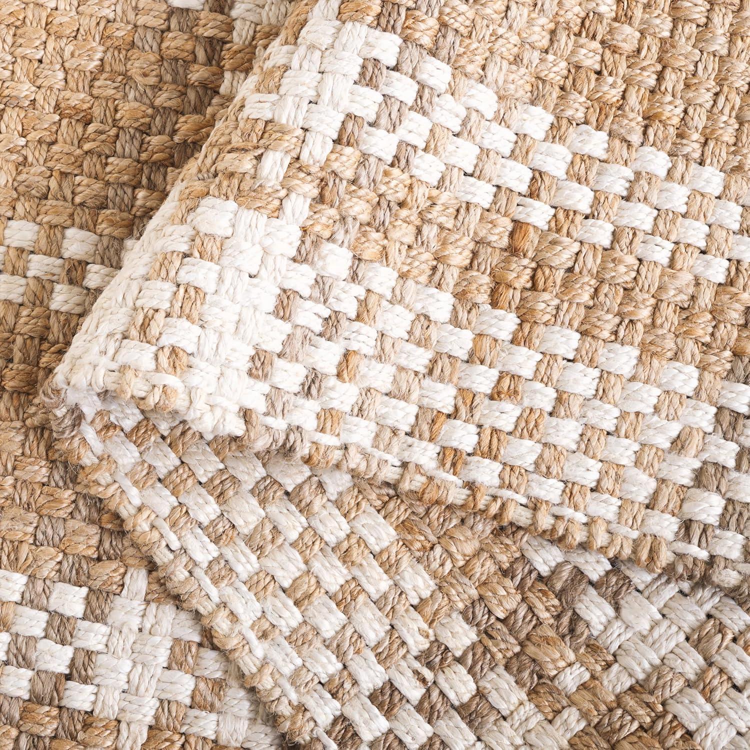 image:imageSAFAVIEH Area Rug 8x10 Natural Fiber Collection Large Natural amp Bleach Handmade Jute Plaid Pattern Ideal for Living Room Bedroom Dining Space NF841ANaturalBleach