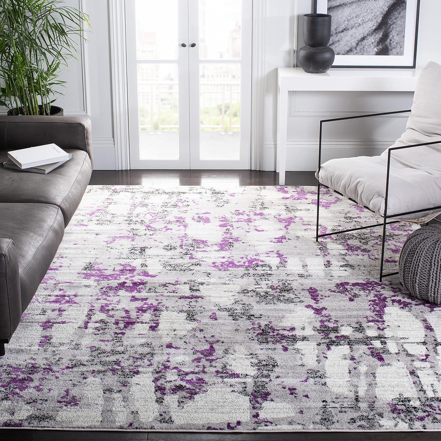 image:imageSAFAVIEH Area Rug 8x10 Skyler Collection Large Grey amp Purple Modern Abstract Design NonShedding amp Easy Cleaning Ideal for Living Room Bedroom Office Dining Space SKY193RGreyPurple