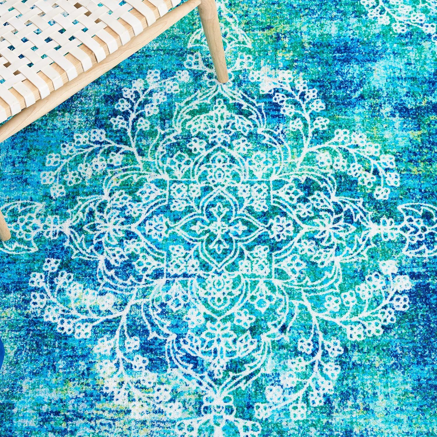 image:imageSAFAVIEH Bahia Collection Area Rug 55 x 77 Blue amp Green Boho Overdyed Design NonShedding amp Easy Care Machine Washable Ideal for High Traffic Areas in Living Room Bedroom BAH162MBlueGreen