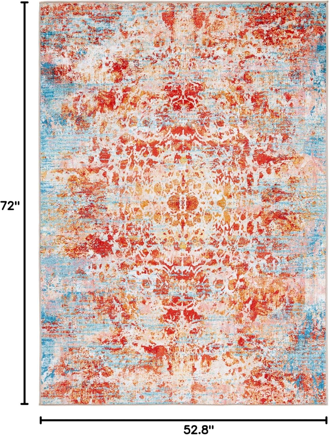 image:imageSAFAVIEH Bahia Collection Area Rug 55 x 77 Light Blue amp Red Boho Overdyed Design NonShedding amp Easy Care Machine Washable Ideal for High Traffic Areas in Living Room Bedroom BAH164JLight BlueRed