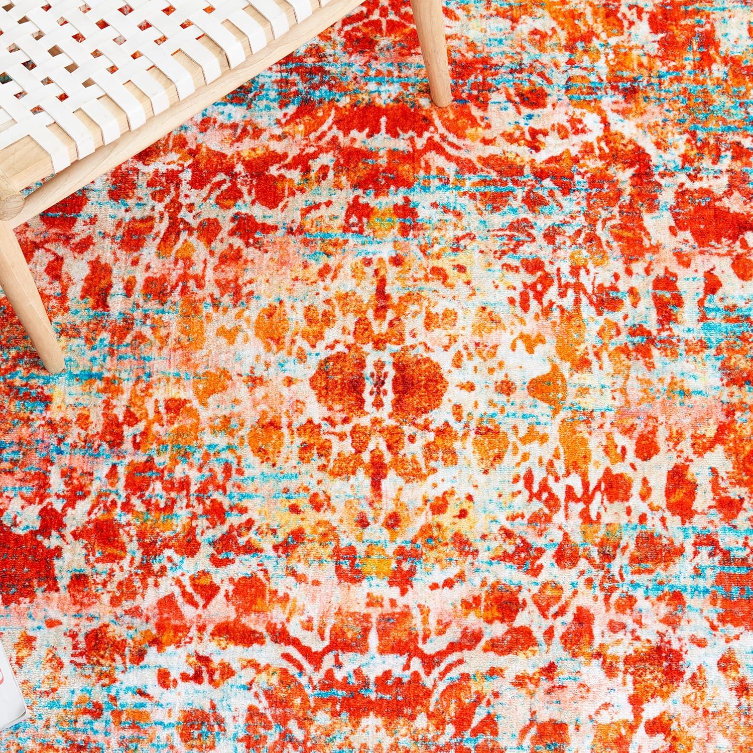 image:imageSAFAVIEH Bahia Collection Area Rug 55 x 77 Light Blue amp Red Boho Overdyed Design NonShedding amp Easy Care Machine Washable Ideal for High Traffic Areas in Living Room Bedroom BAH164JLight BlueRed