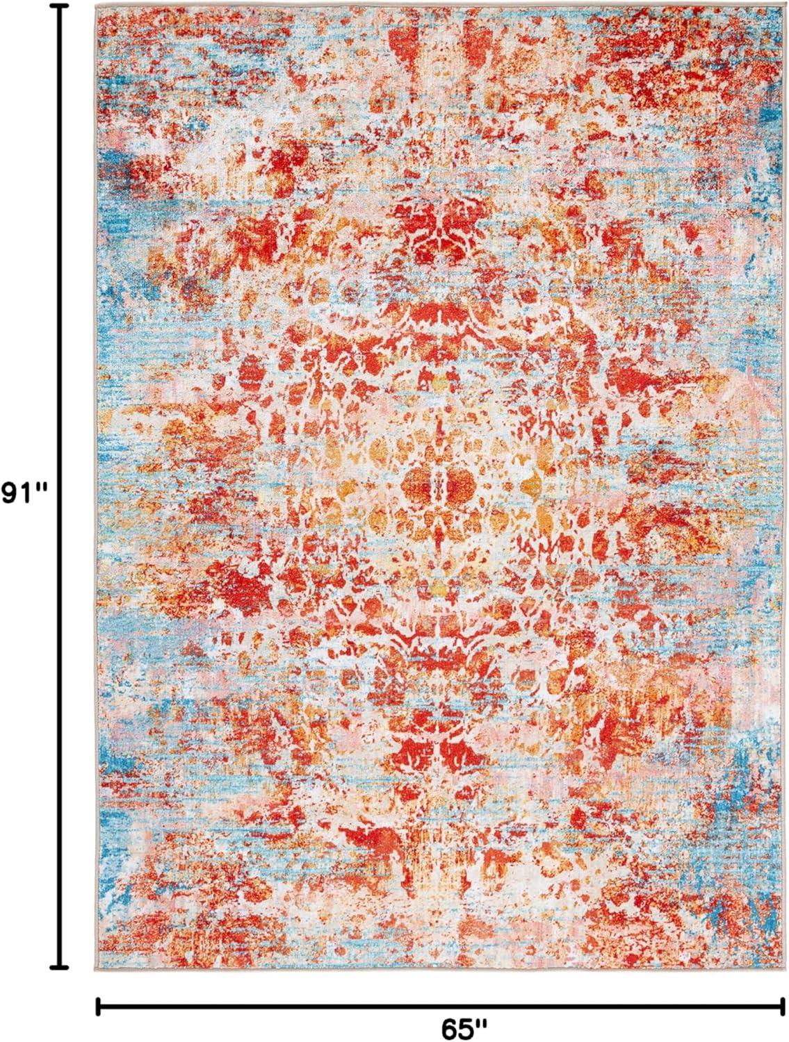 image:imageSAFAVIEH Bahia Collection Area Rug 55 x 77 Light Blue amp Red Boho Overdyed Design NonShedding amp Easy Care Machine Washable Ideal for High Traffic Areas in Living Room Bedroom BAH164JLight BlueRed
