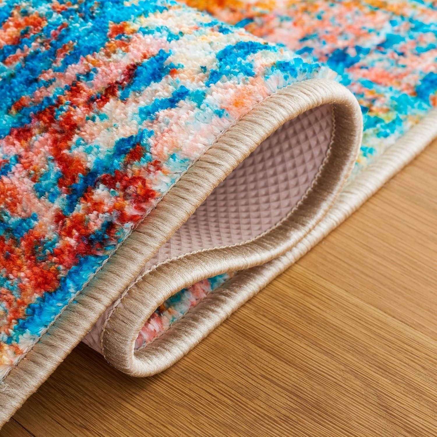 image:imageSAFAVIEH Bahia Collection Area Rug 55 x 77 Light Blue amp Red Boho Overdyed Design NonShedding amp Easy Care Machine Washable Ideal for High Traffic Areas in Living Room Bedroom BAH164JLight BlueRed