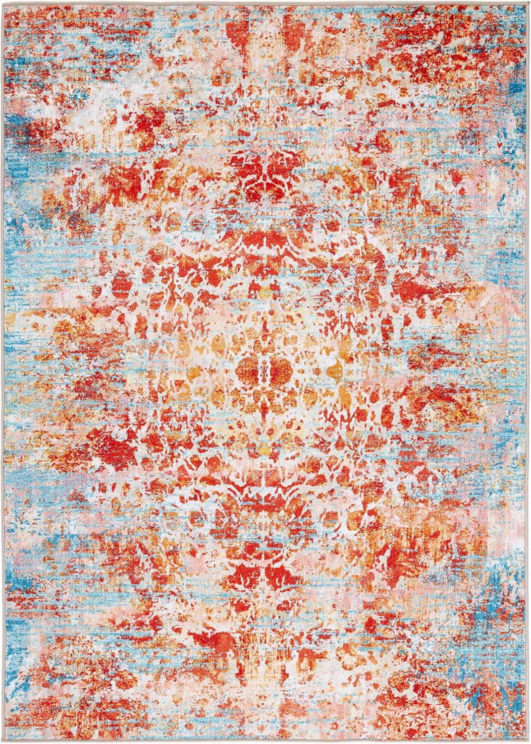 image:imageSAFAVIEH Bahia Collection Area Rug 55 x 77 Light Blue amp Red Boho Overdyed Design NonShedding amp Easy Care Machine Washable Ideal for High Traffic Areas in Living Room Bedroom BAH164JLight BlueRed