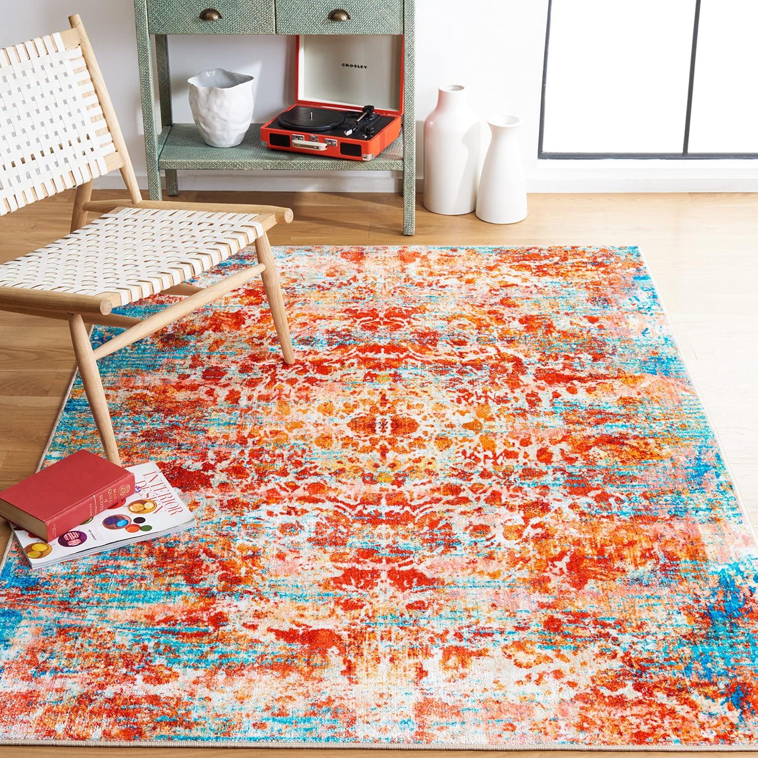 image:imageSAFAVIEH Bahia Collection Area Rug 55 x 77 Light Blue amp Red Boho Overdyed Design NonShedding amp Easy Care Machine Washable Ideal for High Traffic Areas in Living Room Bedroom BAH164JLight BlueRed