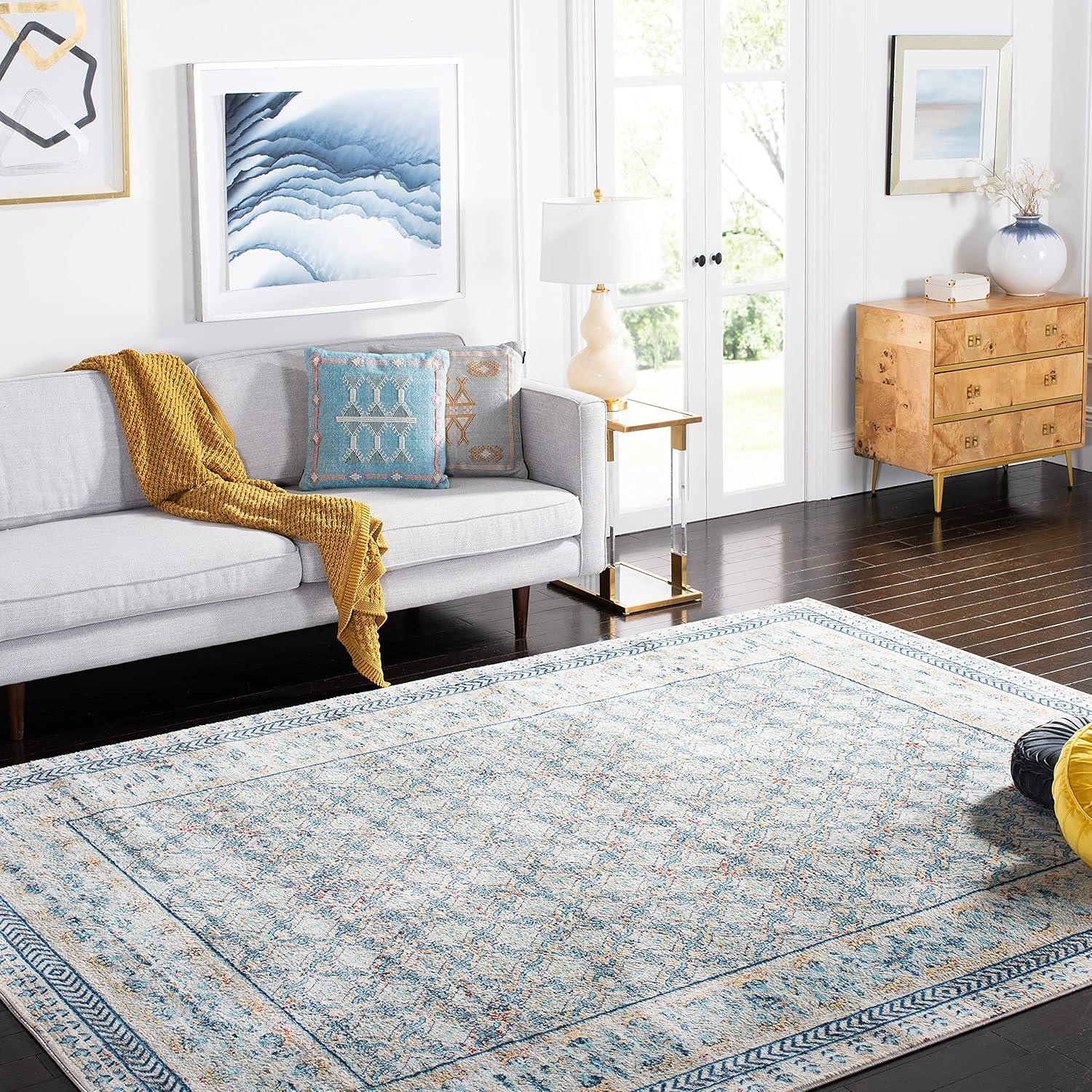 image:imageSAFAVIEH Brentwood Collection 8 x 10 Blue Yellow BNT899M Traditional Oriental Distressed NonShedding Living Room Bedroom Dining Home Office Area RugBlueYellow