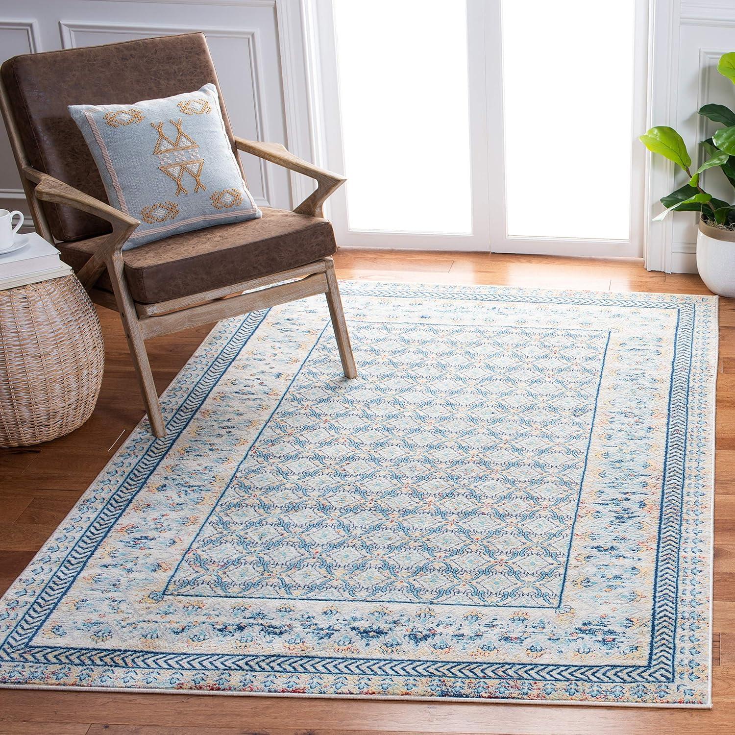 image:imageSAFAVIEH Brentwood Collection 8 x 10 Blue Yellow BNT899M Traditional Oriental Distressed NonShedding Living Room Bedroom Dining Home Office Area RugBlueYellow