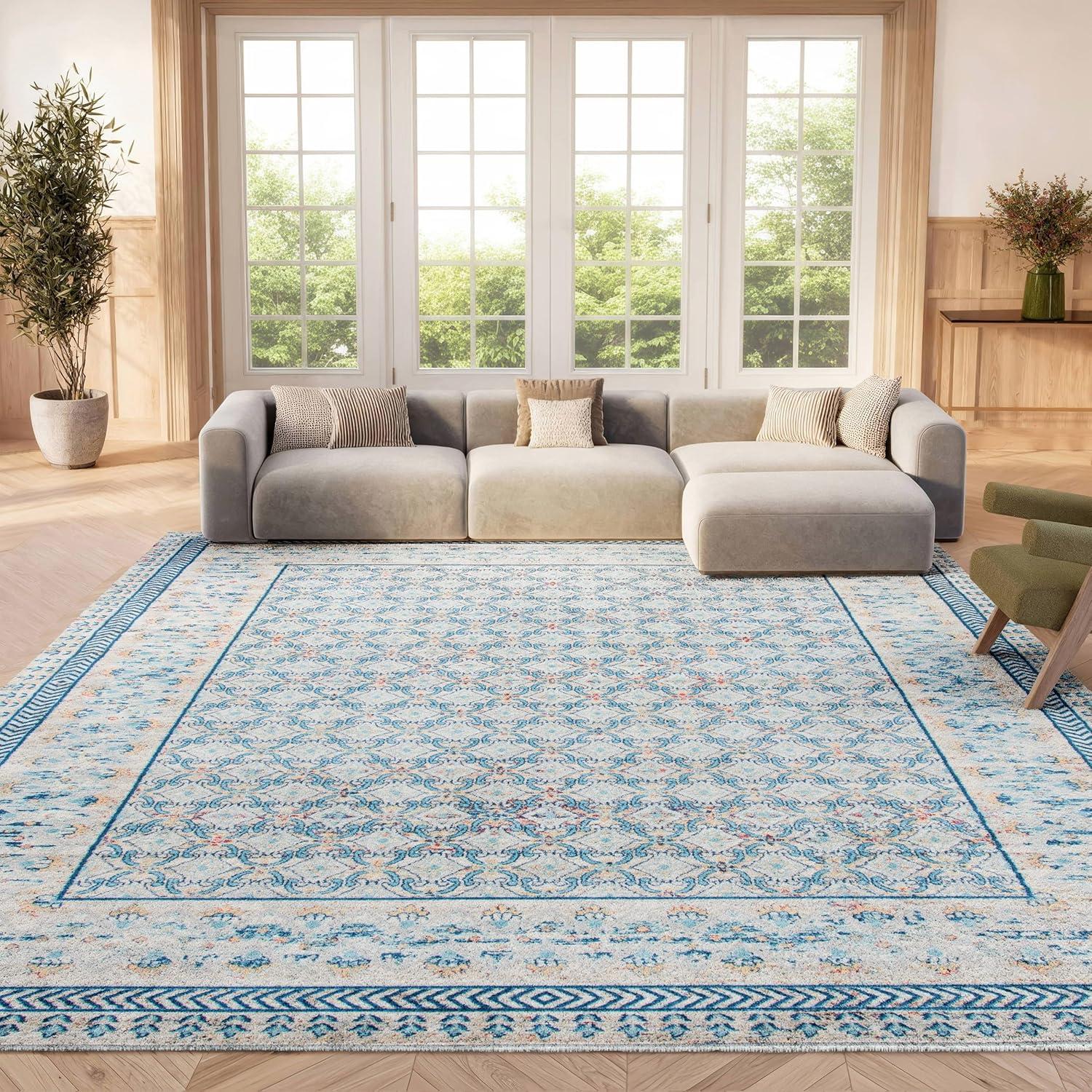 image:imageSAFAVIEH Brentwood Collection 8 x 10 Blue Yellow BNT899M Traditional Oriental Distressed NonShedding Living Room Bedroom Dining Home Office Area RugBlueYellow