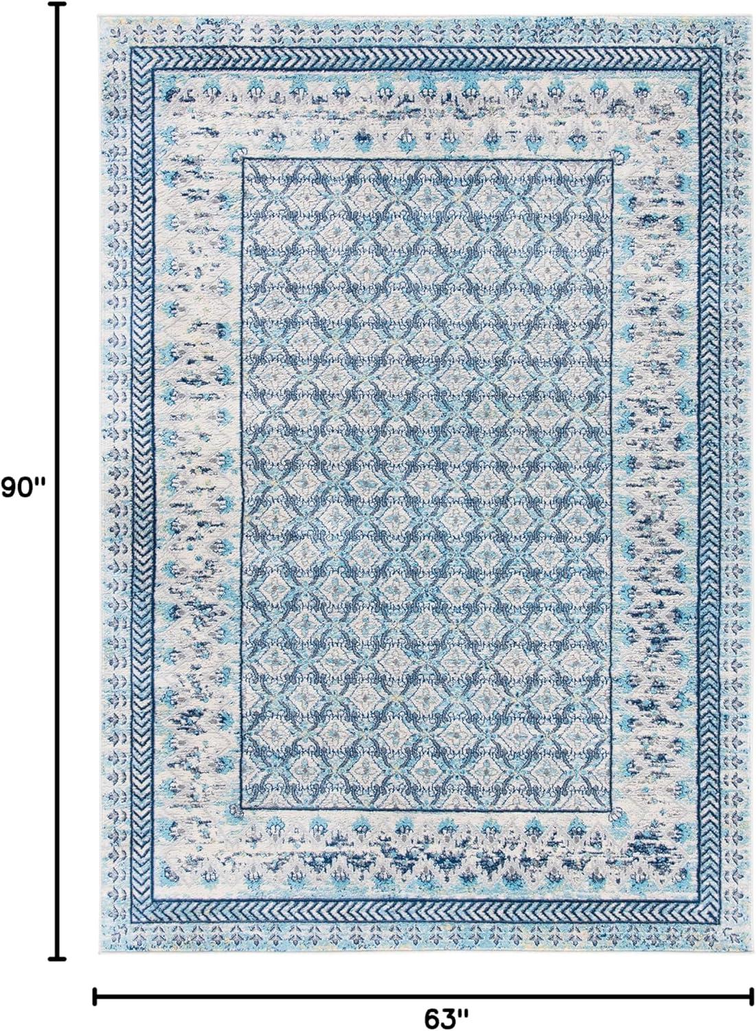 image:imageSAFAVIEH Brentwood Collection 8 x 10 Blue Yellow BNT899M Traditional Oriental Distressed NonShedding Living Room Bedroom Dining Home Office Area RugIvoryAqua