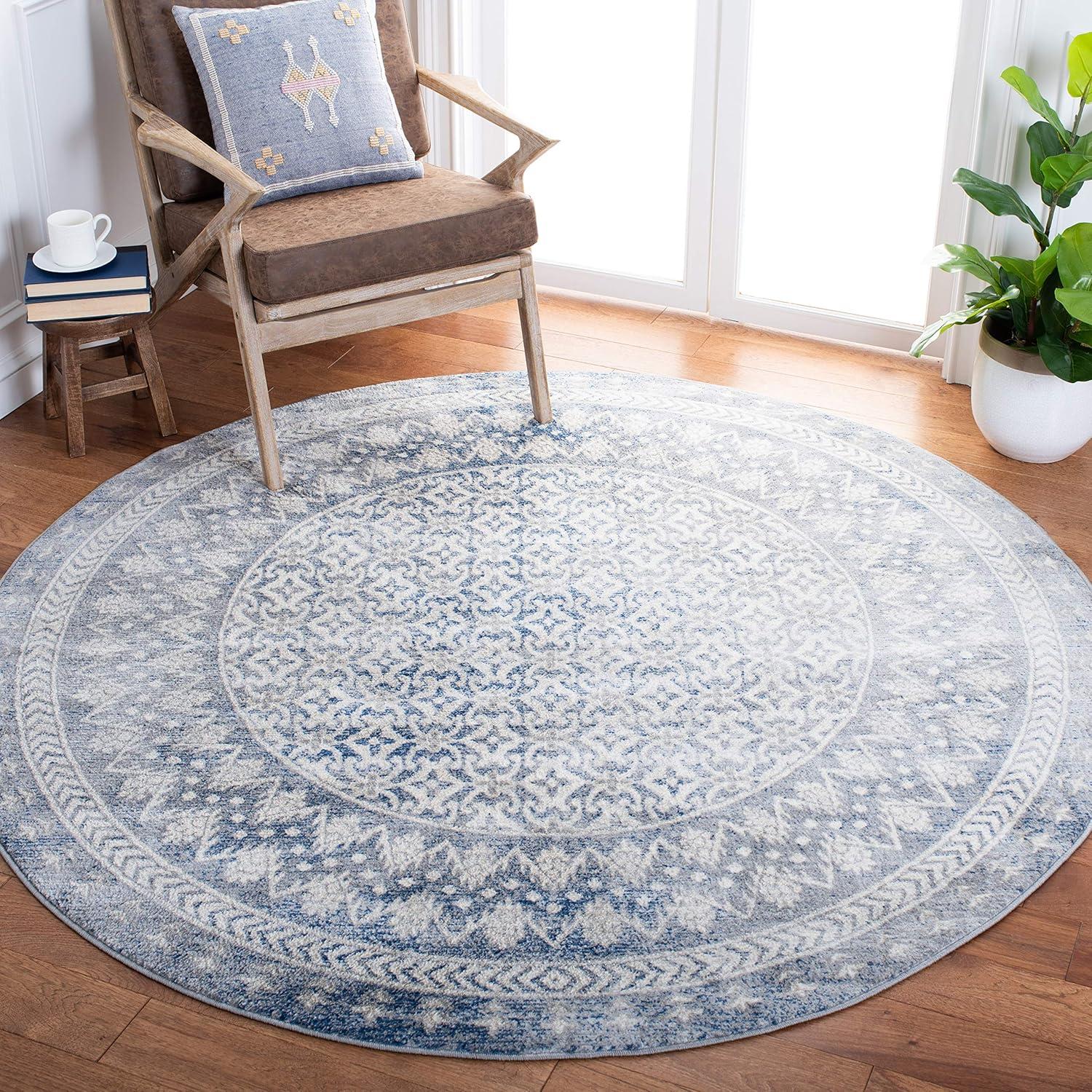 image:imageSAFAVIEH Brentwood Collection 8 x 10 Blue Yellow BNT899M Traditional Oriental Distressed NonShedding Living Room Bedroom Dining Home Office Area RugIvoryLight Grey