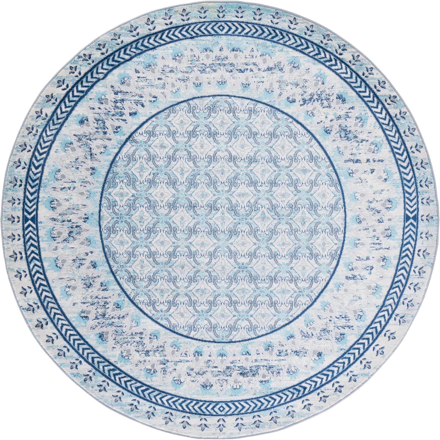 image:imageSAFAVIEH Brentwood Collection 8 x 10 Blue Yellow BNT899M Traditional Oriental Distressed NonShedding Living Room Bedroom Dining Home Office Area RugIvoryAqua