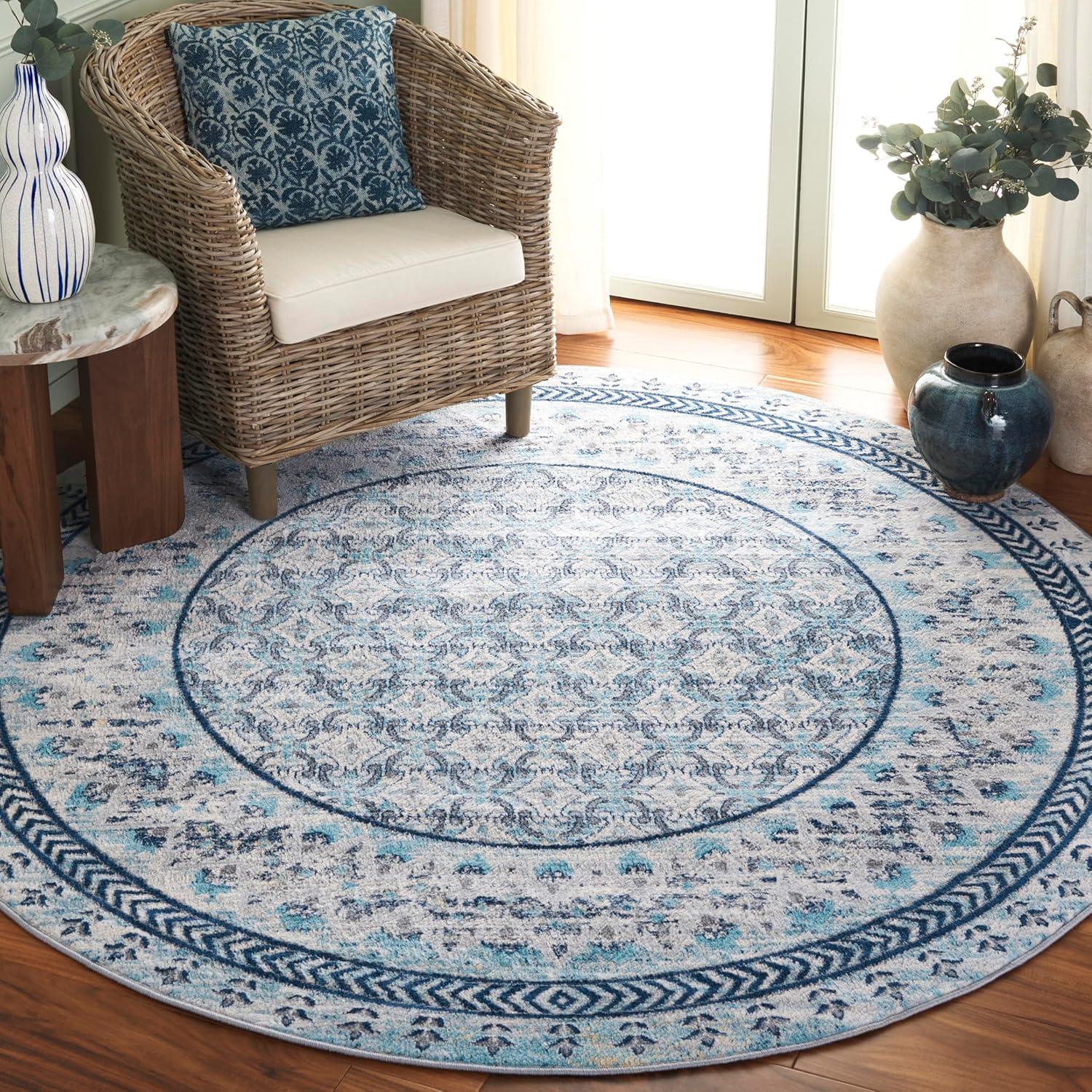image:imageSAFAVIEH Brentwood Collection 8 x 10 Blue Yellow BNT899M Traditional Oriental Distressed NonShedding Living Room Bedroom Dining Home Office Area RugIvoryAqua