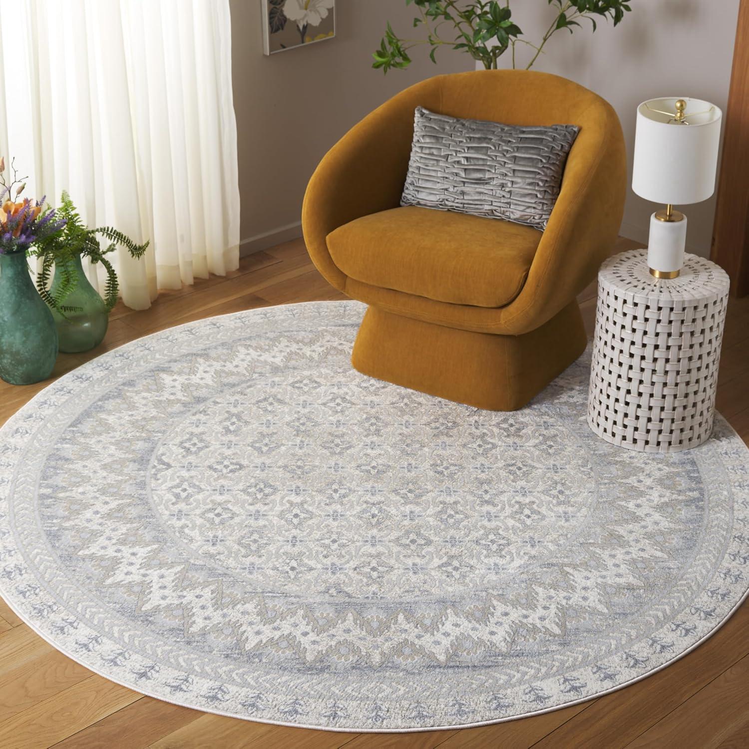 image:imageSAFAVIEH Brentwood Collection 8 x 10 Blue Yellow BNT899M Traditional Oriental Distressed NonShedding Living Room Bedroom Dining Home Office Area RugIvoryGrey
