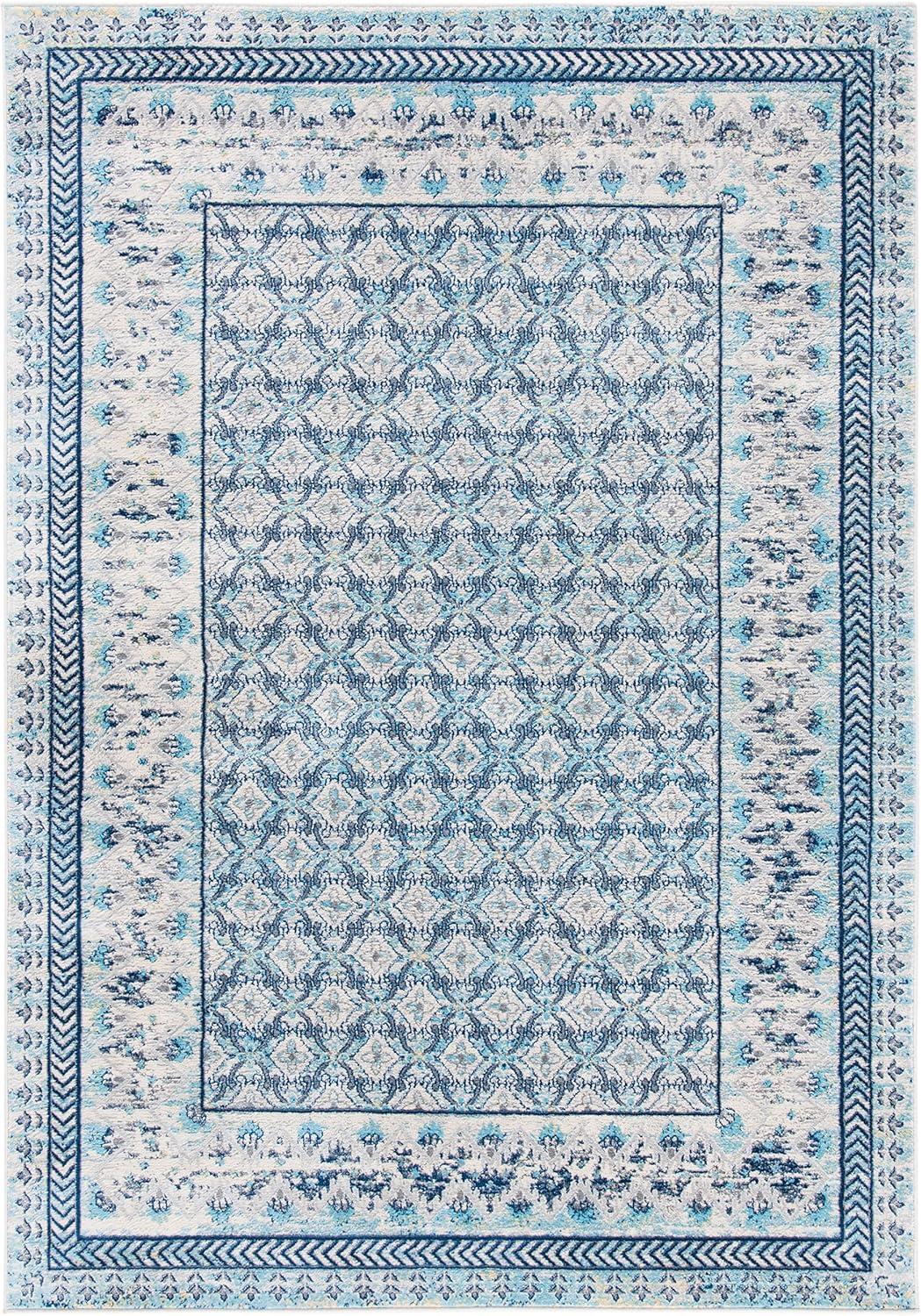 image:imageSAFAVIEH Brentwood Collection 8 x 10 Blue Yellow BNT899M Traditional Oriental Distressed NonShedding Living Room Bedroom Dining Home Office Area RugIvoryAqua