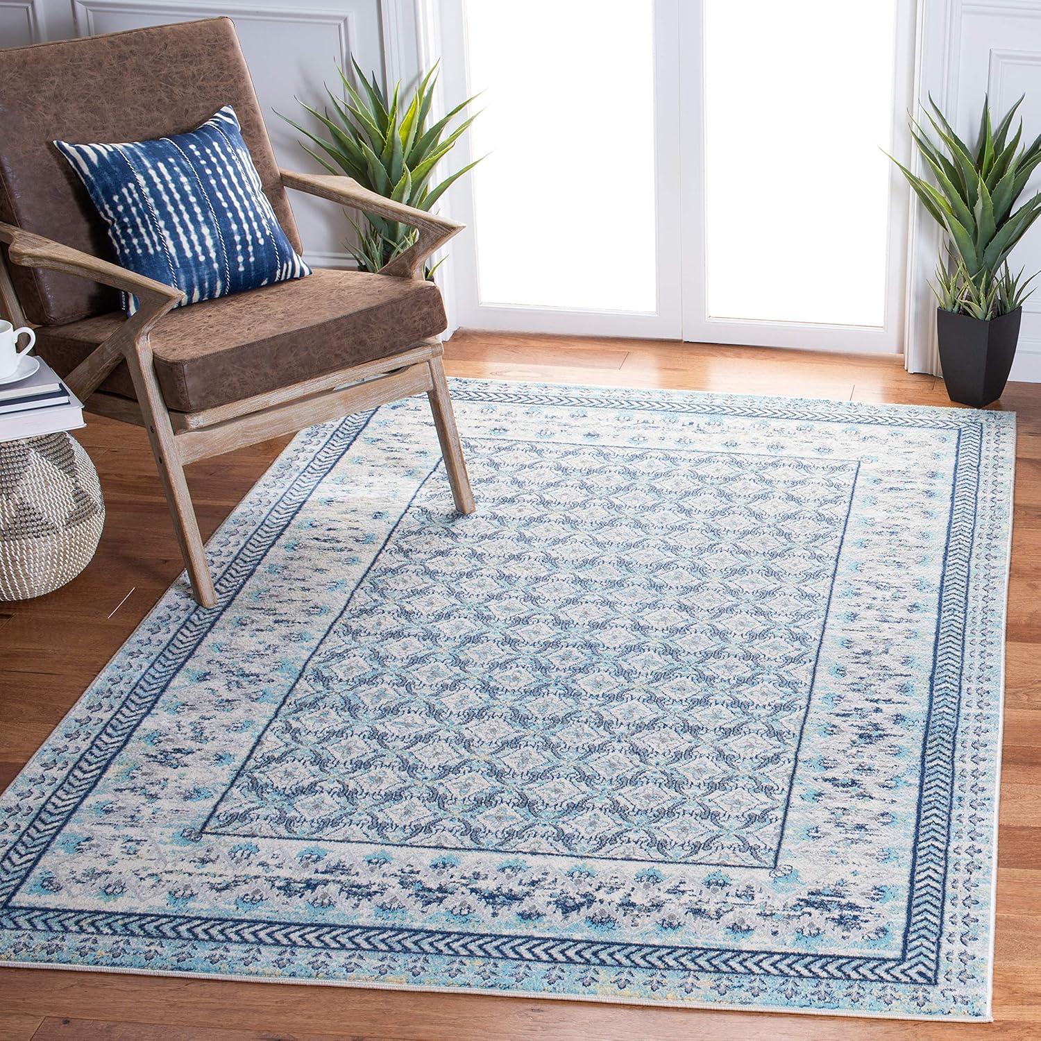 image:imageSAFAVIEH Brentwood Collection 8 x 10 Blue Yellow BNT899M Traditional Oriental Distressed NonShedding Living Room Bedroom Dining Home Office Area RugIvoryAqua