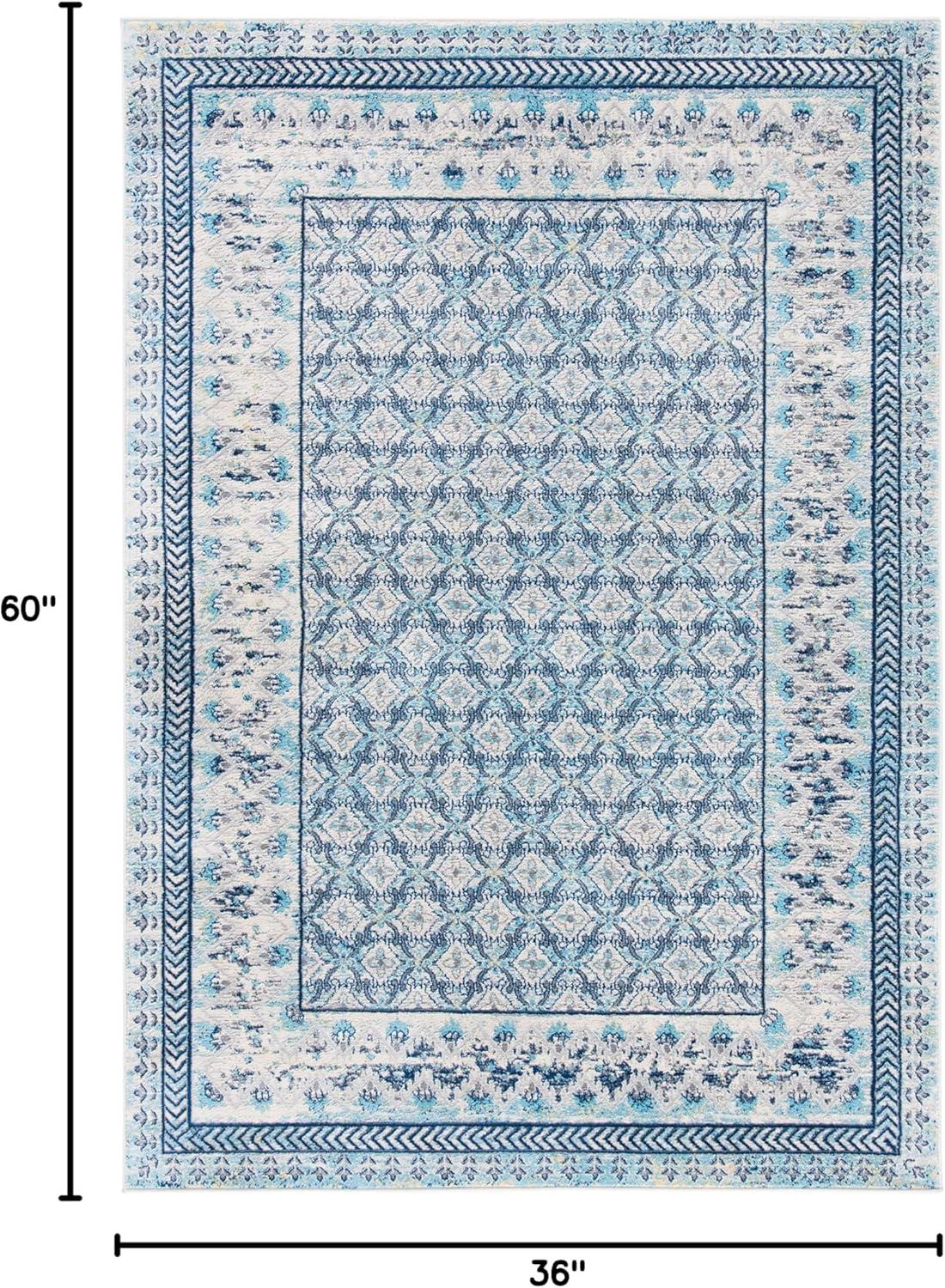 image:imageSAFAVIEH Brentwood Collection 8 x 10 Blue Yellow BNT899M Traditional Oriental Distressed NonShedding Living Room Bedroom Dining Home Office Area RugIvoryAqua