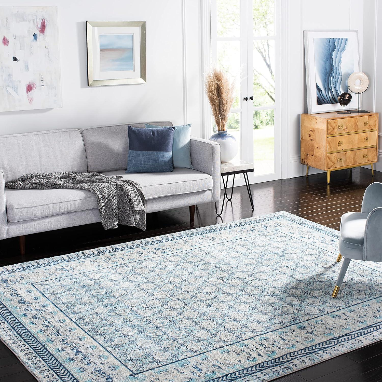 image:imageSAFAVIEH Brentwood Collection 8 x 10 Blue Yellow BNT899M Traditional Oriental Distressed NonShedding Living Room Bedroom Dining Home Office Area RugIvoryAqua