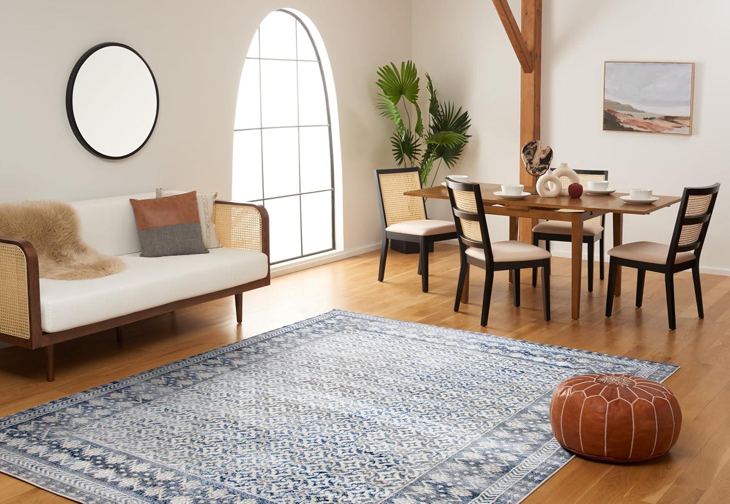 image:imageSAFAVIEH Brentwood Collection 8 x 10 Blue Yellow BNT899M Traditional Oriental Distressed NonShedding Living Room Bedroom Dining Home Office Area RugIvoryLight Grey