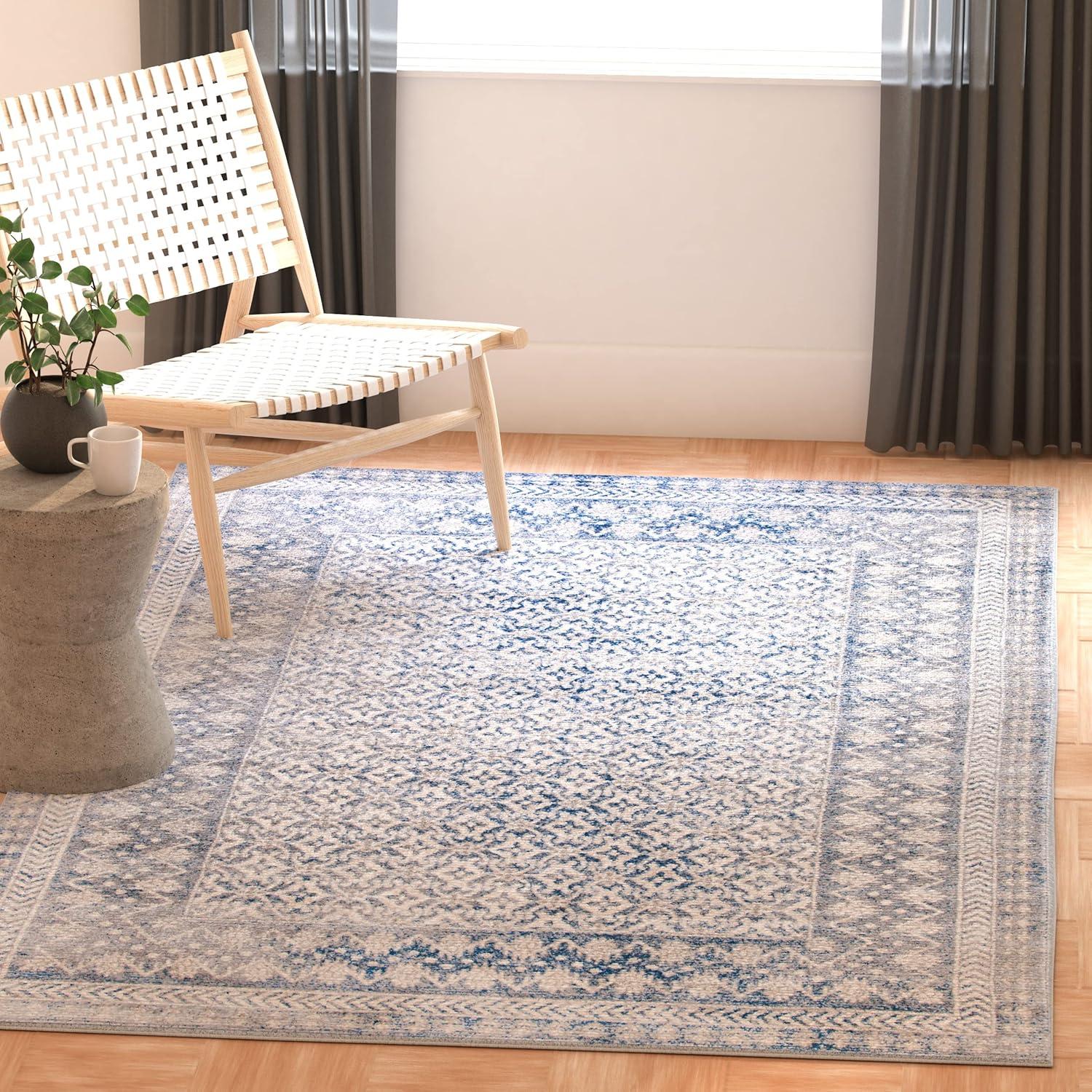image:imageSAFAVIEH Brentwood Collection 8 x 10 Blue Yellow BNT899M Traditional Oriental Distressed NonShedding Living Room Bedroom Dining Home Office Area RugIvoryLight Grey