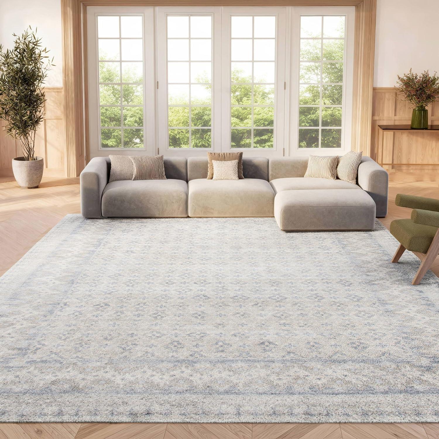 image:imageSAFAVIEH Brentwood Collection 8 x 10 Blue Yellow BNT899M Traditional Oriental Distressed NonShedding Living Room Bedroom Dining Home Office Area RugIvoryGrey