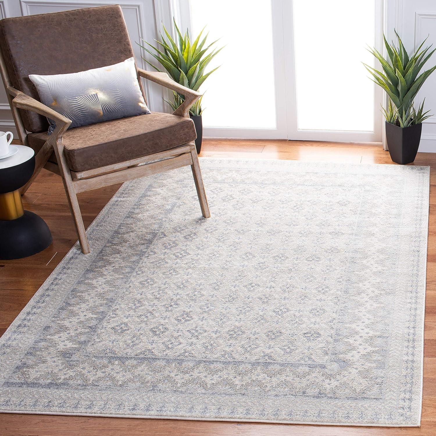 image:imageSAFAVIEH Brentwood Collection 8 x 10 Blue Yellow BNT899M Traditional Oriental Distressed NonShedding Living Room Bedroom Dining Home Office Area RugIvoryGrey