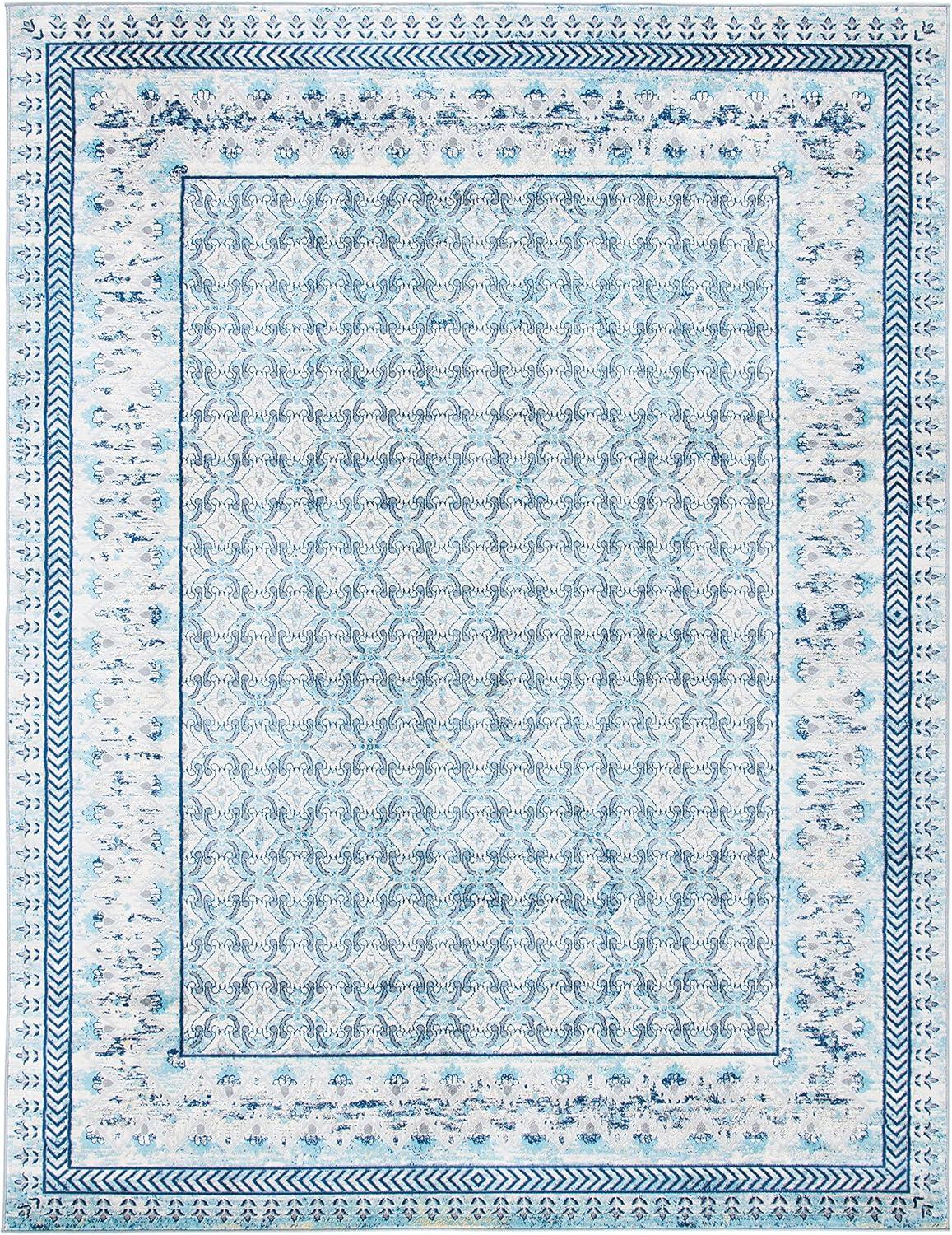 image:imageSAFAVIEH Brentwood Collection 8 x 10 Blue Yellow BNT899M Traditional Oriental Distressed NonShedding Living Room Bedroom Dining Home Office Area RugIvoryAqua