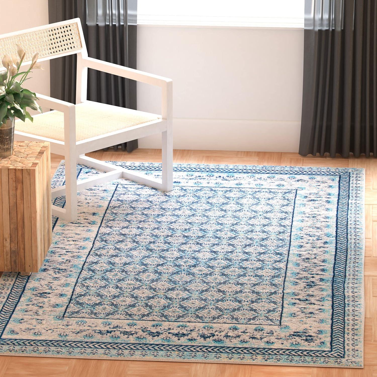 image:imageSAFAVIEH Brentwood Collection 8 x 10 Blue Yellow BNT899M Traditional Oriental Distressed NonShedding Living Room Bedroom Dining Home Office Area RugIvoryAqua