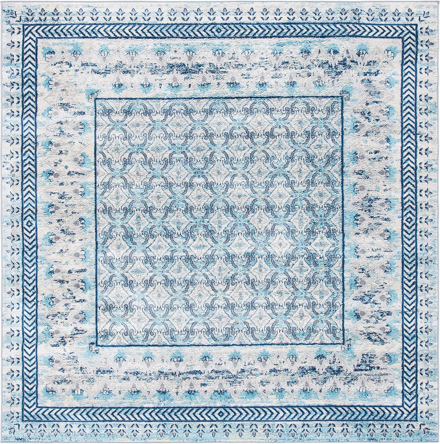 image:imageSAFAVIEH Brentwood Collection 8 x 10 Blue Yellow BNT899M Traditional Oriental Distressed NonShedding Living Room Bedroom Dining Home Office Area RugIvoryAqua
