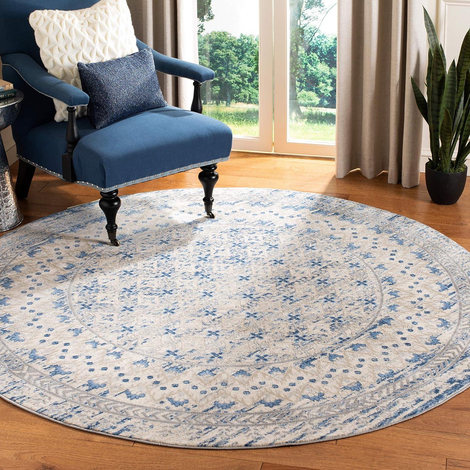 image:imageSAFAVIEH Brentwood Collection 8 x 10 Blue Yellow BNT899M Traditional Oriental Distressed NonShedding Living Room Bedroom Dining Home Office Area RugLight Grey Blue