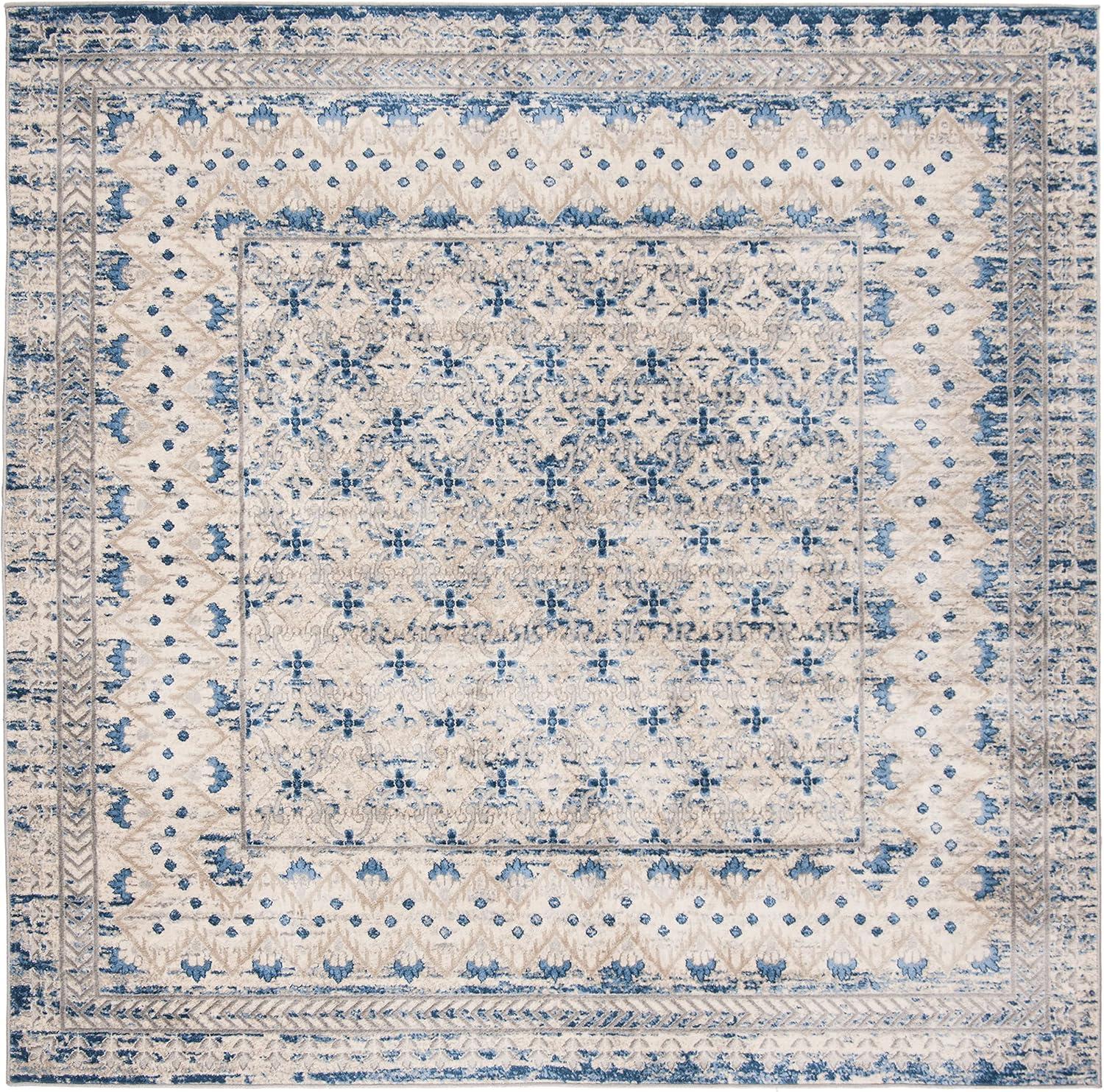 image:imageSAFAVIEH Brentwood Collection 8 x 10 Blue Yellow BNT899M Traditional Oriental Distressed NonShedding Living Room Bedroom Dining Home Office Area RugLight Grey Blue